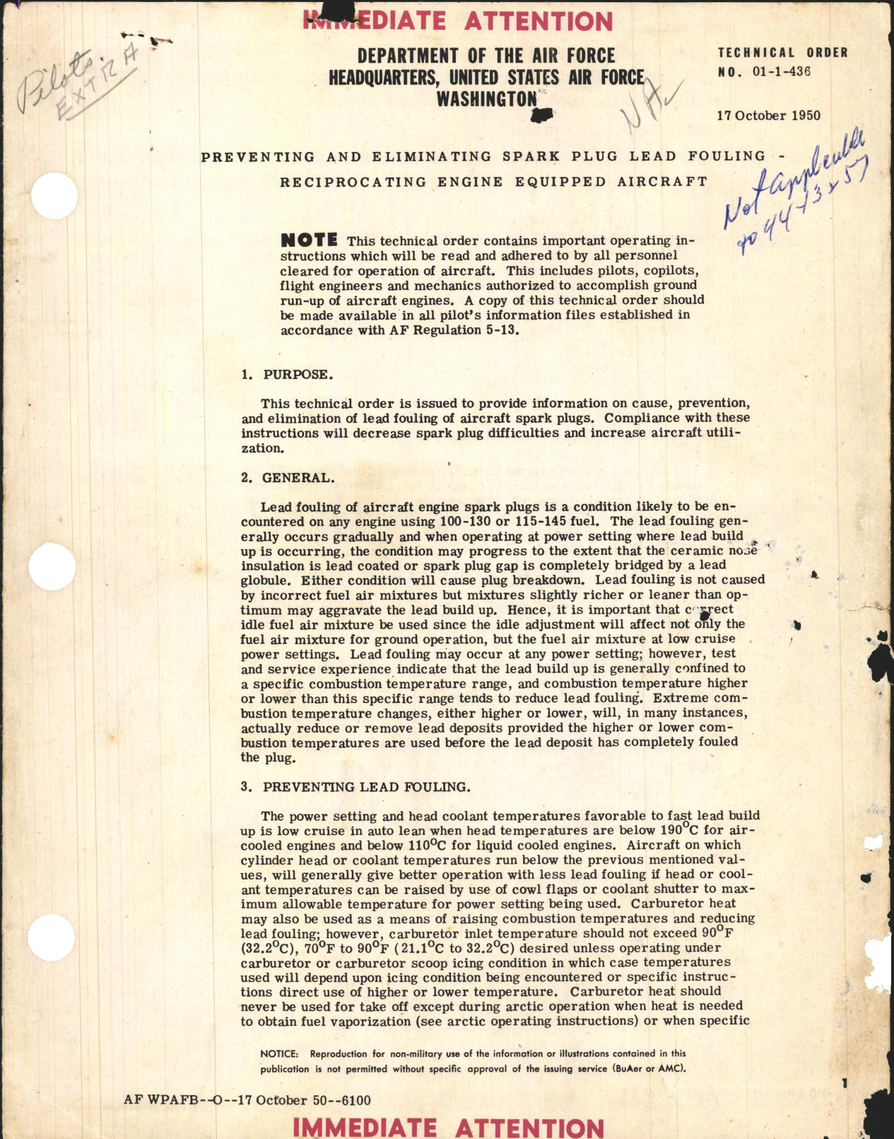 Sample page 1 from AirCorps Library document: Reciprocating Engine Equipped Aircraft; Preventing and Eliminating Spark Plug Lead Fouling