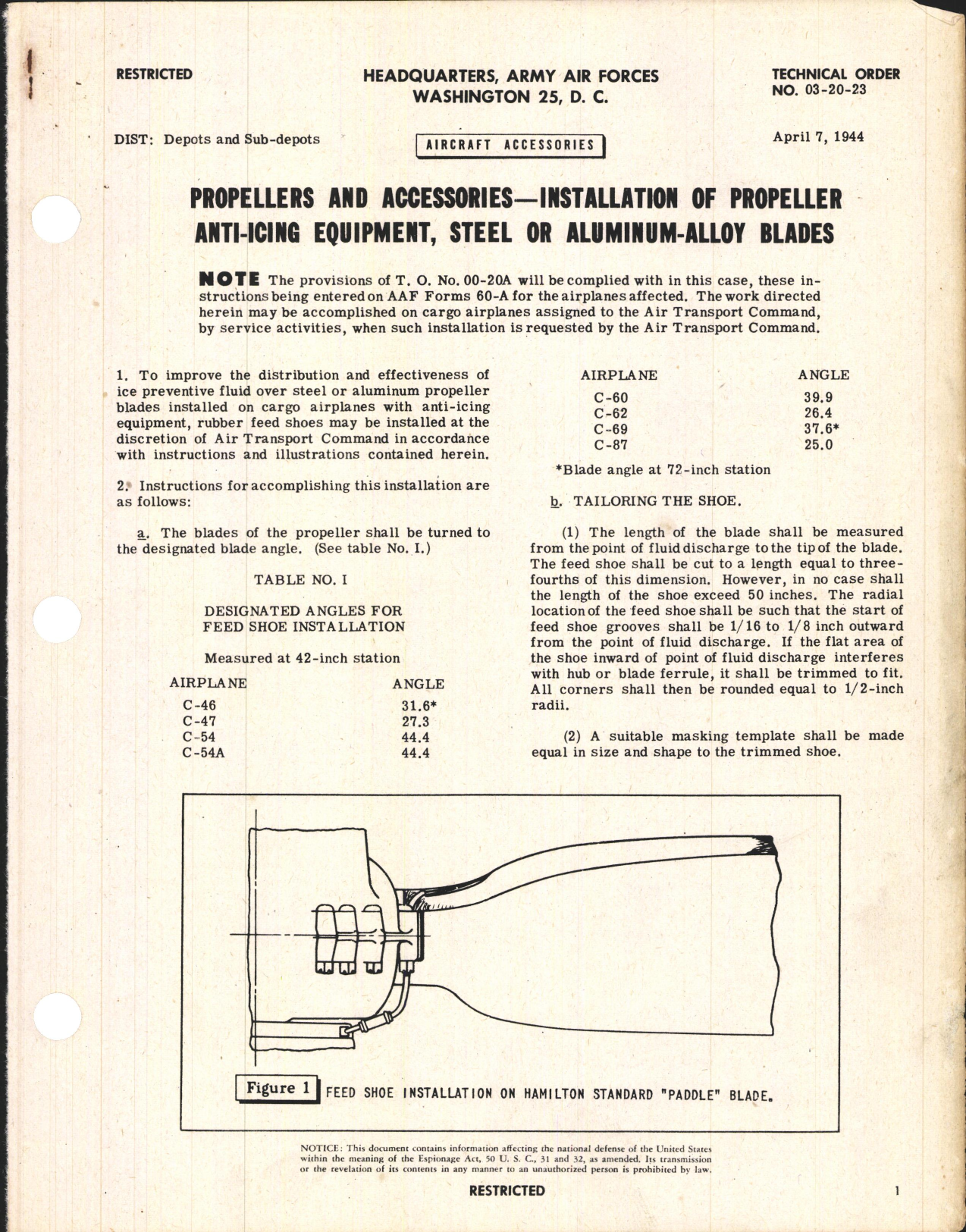 Sample page 1 from AirCorps Library document: Propellers and Accessories; Installation of Propeller Anti-Icing Equipment, Steel or Aluminum-Alloy Blades
