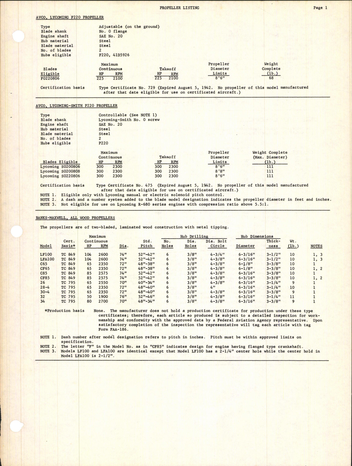 Sample page 5 from AirCorps Library document: Propeller Listing
