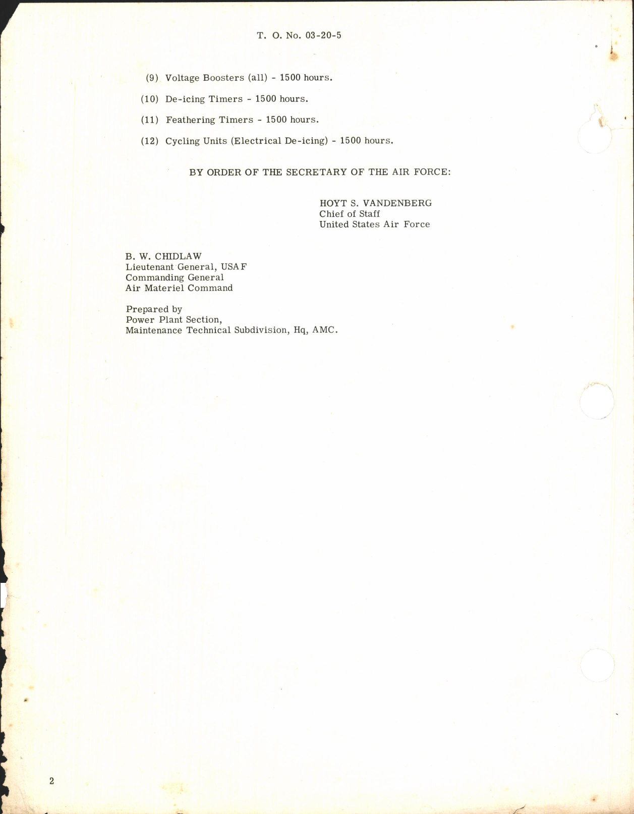 Sample page  2 from AirCorps Library document: Operating Time Between Major Overhauls of Propellers and Accessories