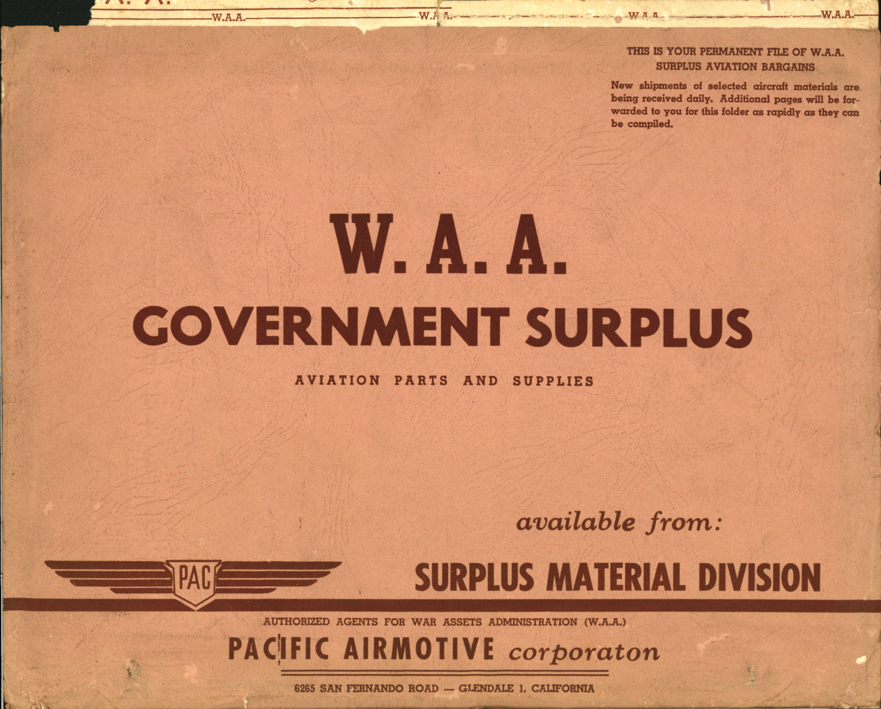 Sample page 1 from AirCorps Library document: W.A.A. Government Surplus, Aviation Parts and Supplies