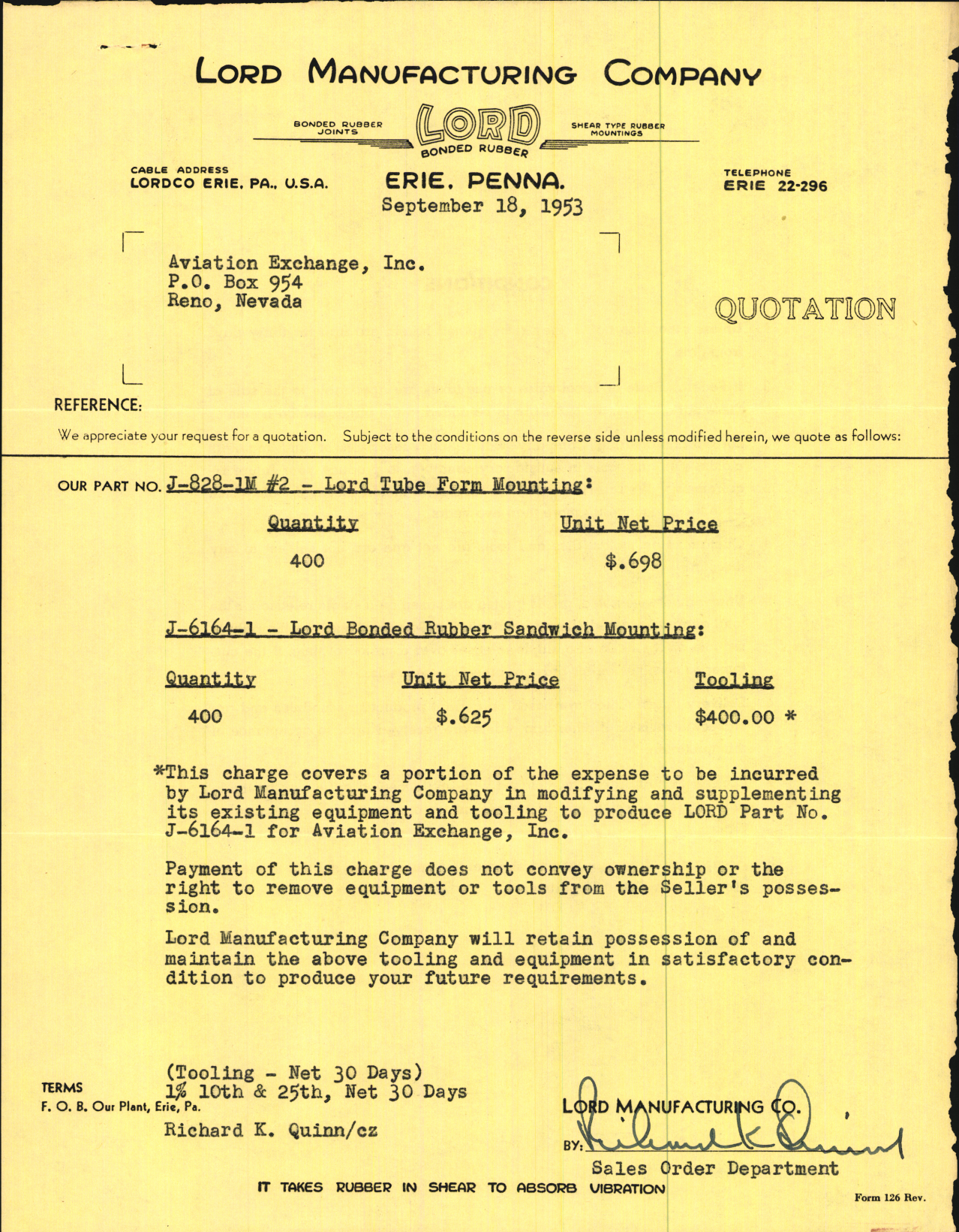 Sample page 5 from AirCorps Library document: Lord Manufacturing; Bonded Rubber Sandwich Mounting and Tube Form Mounting