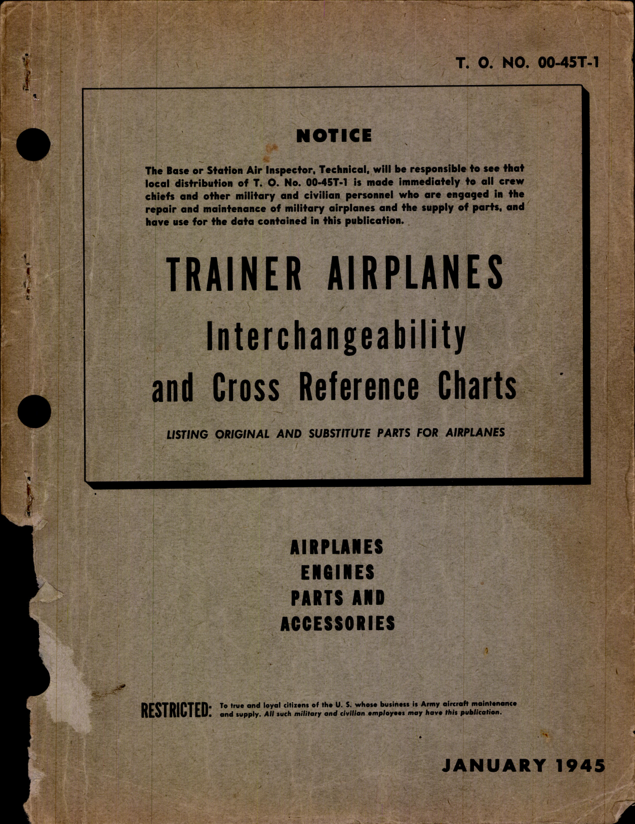Sample page 1 from AirCorps Library document: Interchangeability Charts - Trainer Airplanes, Engines, Parts, and Accessories