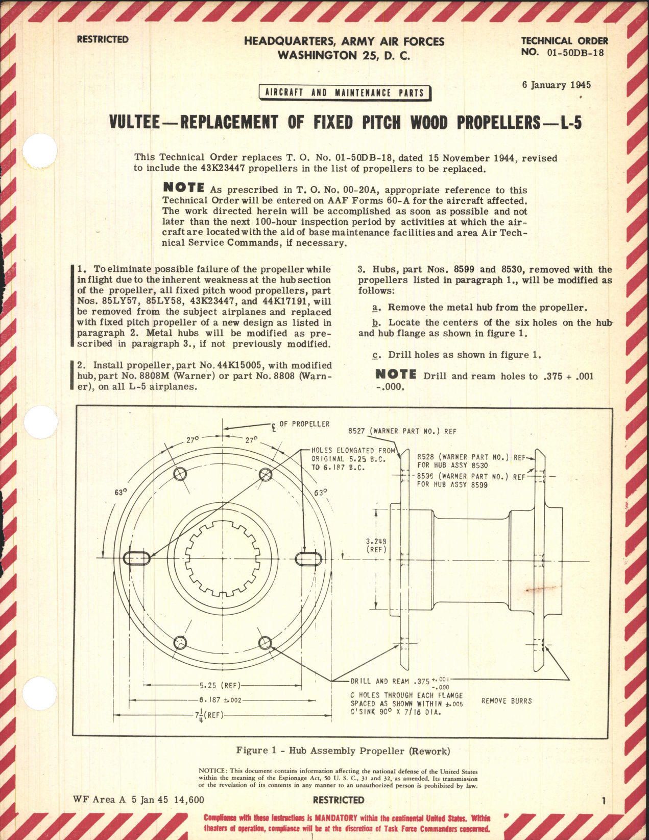 Sample page 1 from AirCorps Library document: Replacement of Fixed Pitch Wood Propellers for L-5