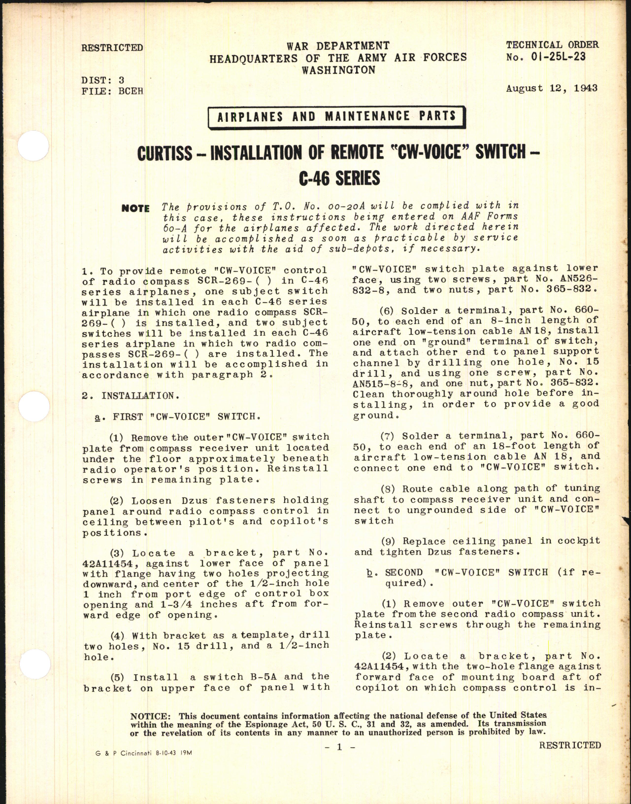 Sample page 1 from AirCorps Library document: Installation of Remote 