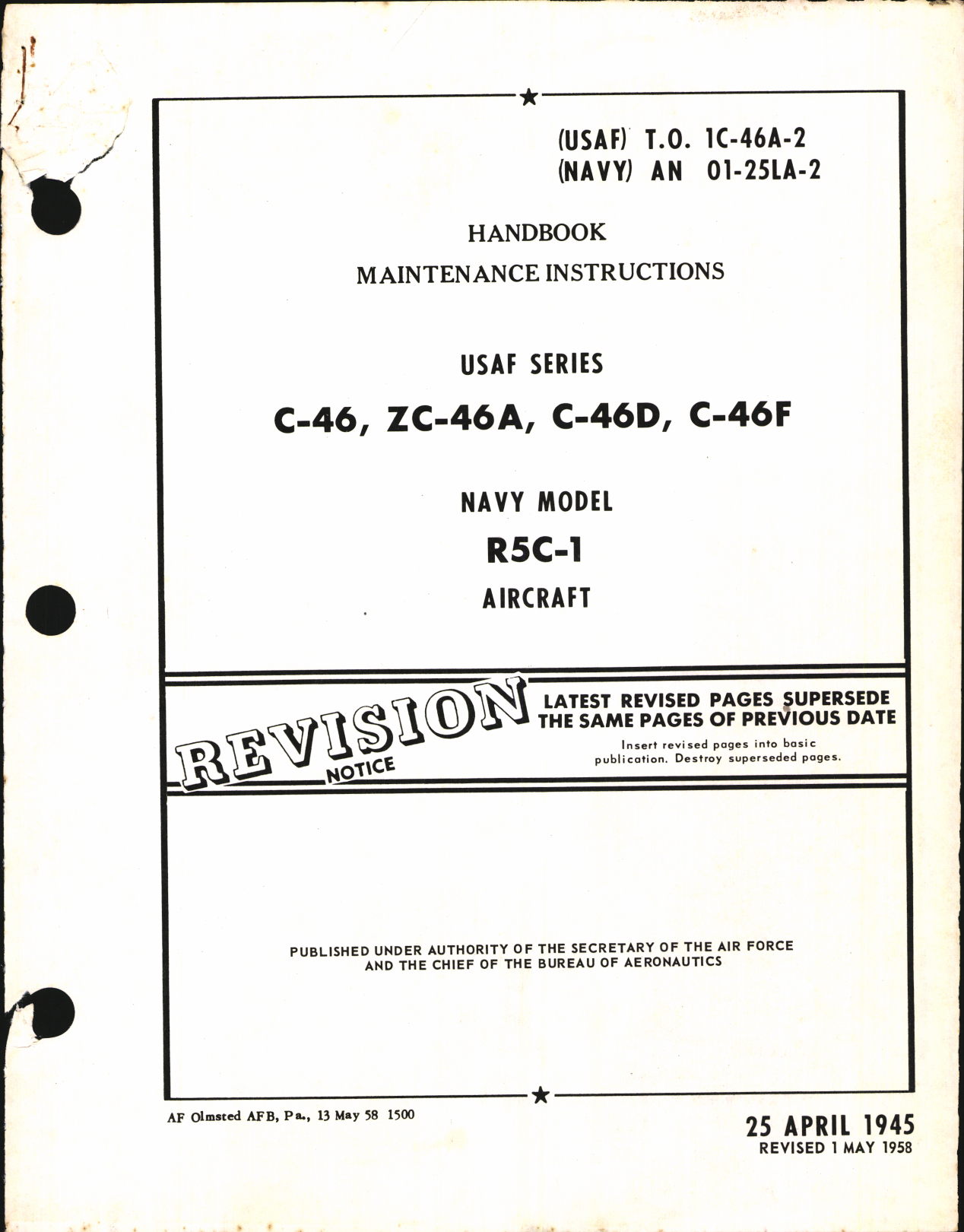Sample page 1 from AirCorps Library document: Maintenance Instructions for C-46, ZC-46A, C-46D, C-46F, and R5C-1