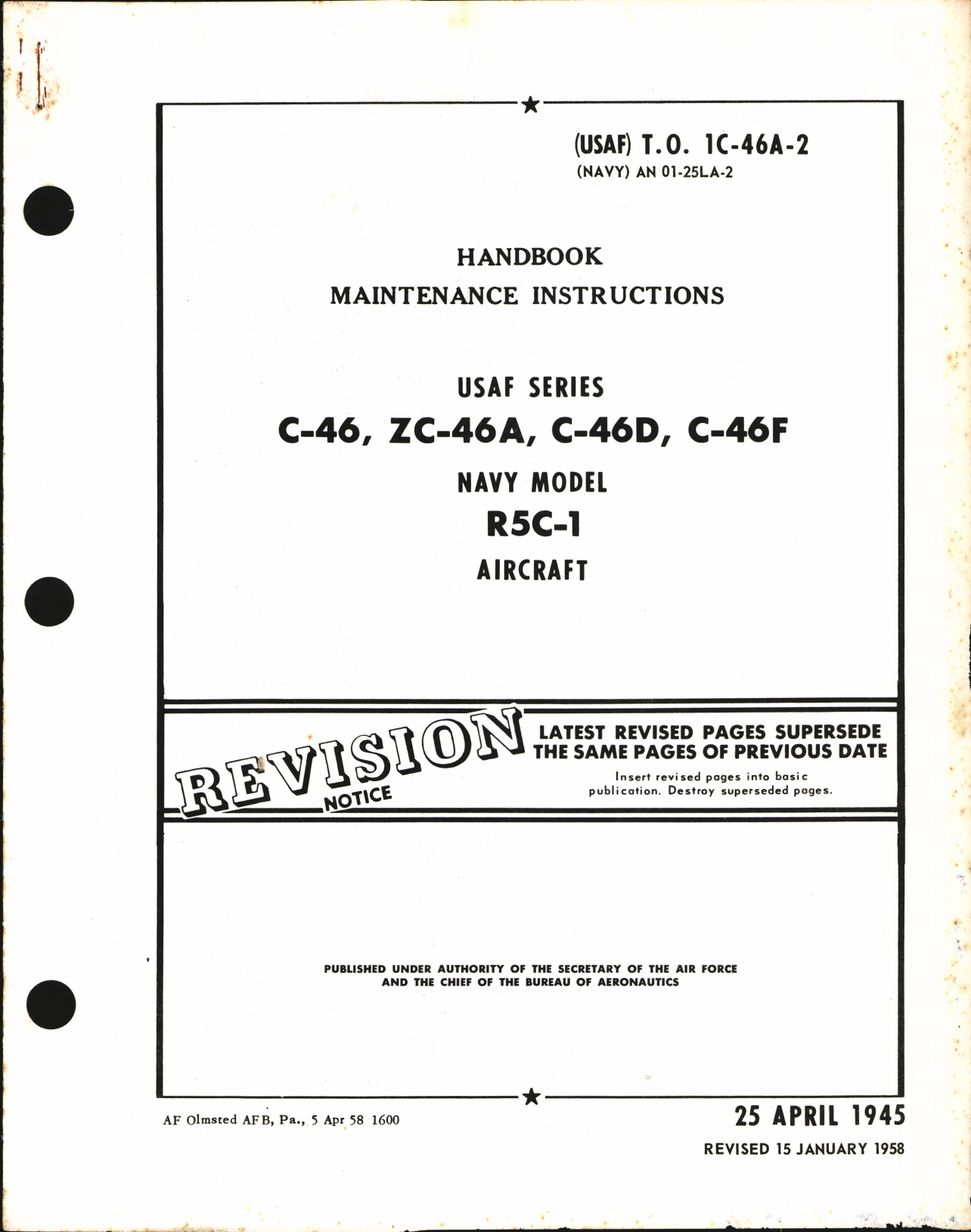 Sample page 1 from AirCorps Library document: Maintenance Instructions for C-46, ZC-46A, C-46D, C-46F, and R5C-1