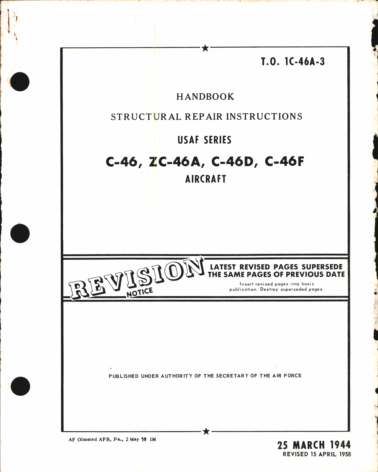 Sample page 1 from AirCorps Library document: Structural Repair Instructions for C-46, ZC-46A, C-46D, and C-46F