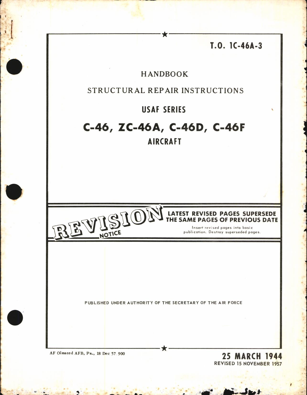 Sample page 1 from AirCorps Library document: Structural Repair Instructions for C-46, ZC-46A, C-46D, and C-46F