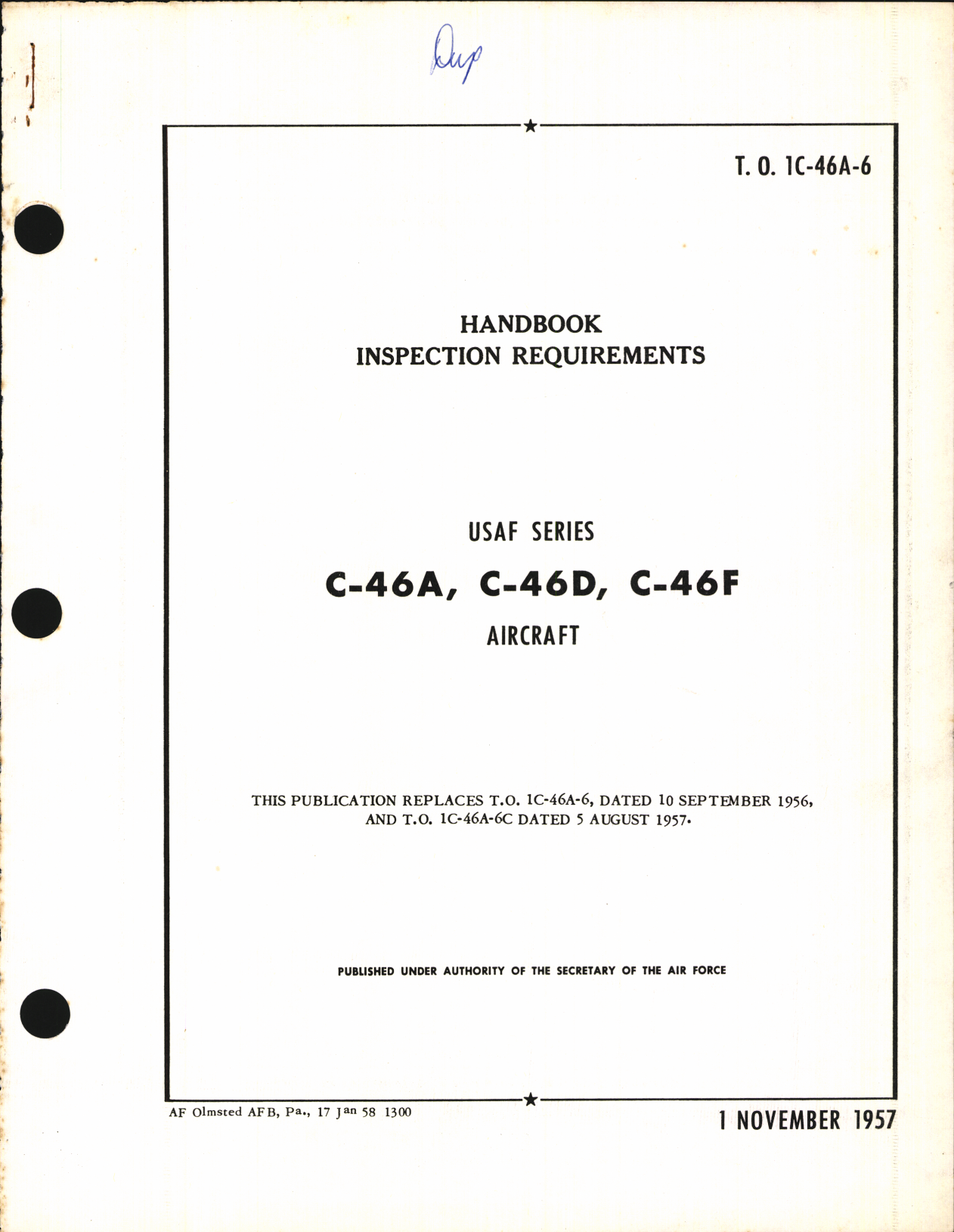 Sample page 1 from AirCorps Library document: Inspection Requirements for C-46A, C-46D, and C-46F Aircraft