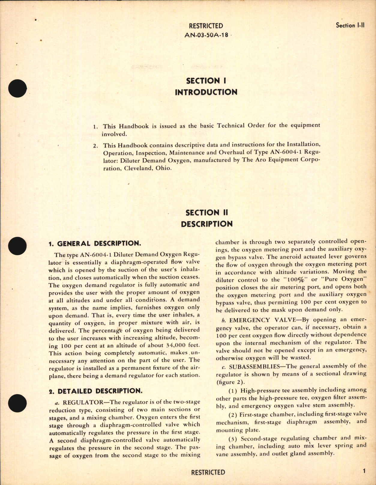 Sample page 5 from AirCorps Library document: Handbook of Instructions with Parts Catalog for Type AN 6004-1 Diluter Demand Oxygen Regulator