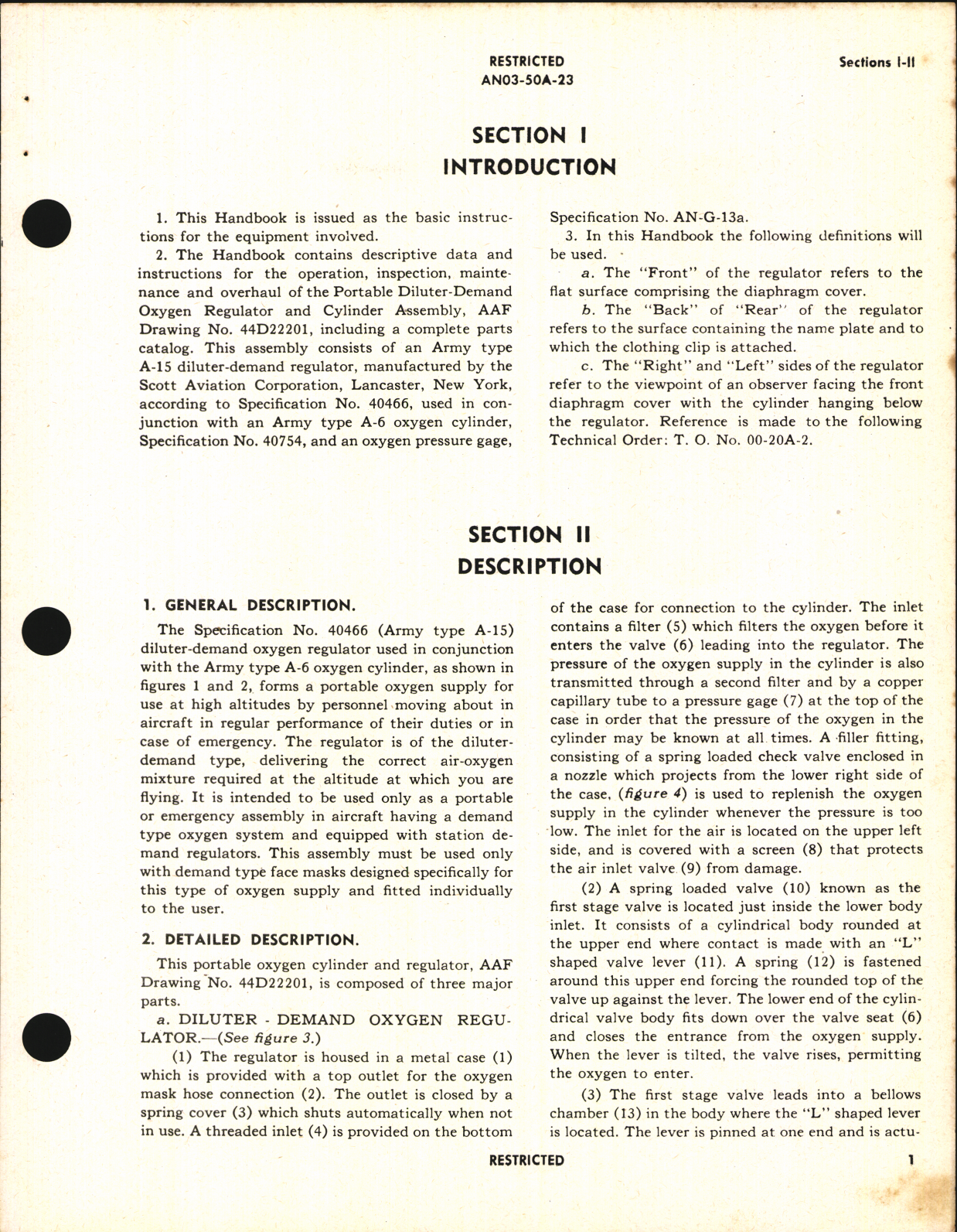 Sample page 5 from AirCorps Library document: Handbook of Instructions with Parts Catalog for Type A-15 Portable Diluter Demand Oxygen Regulator