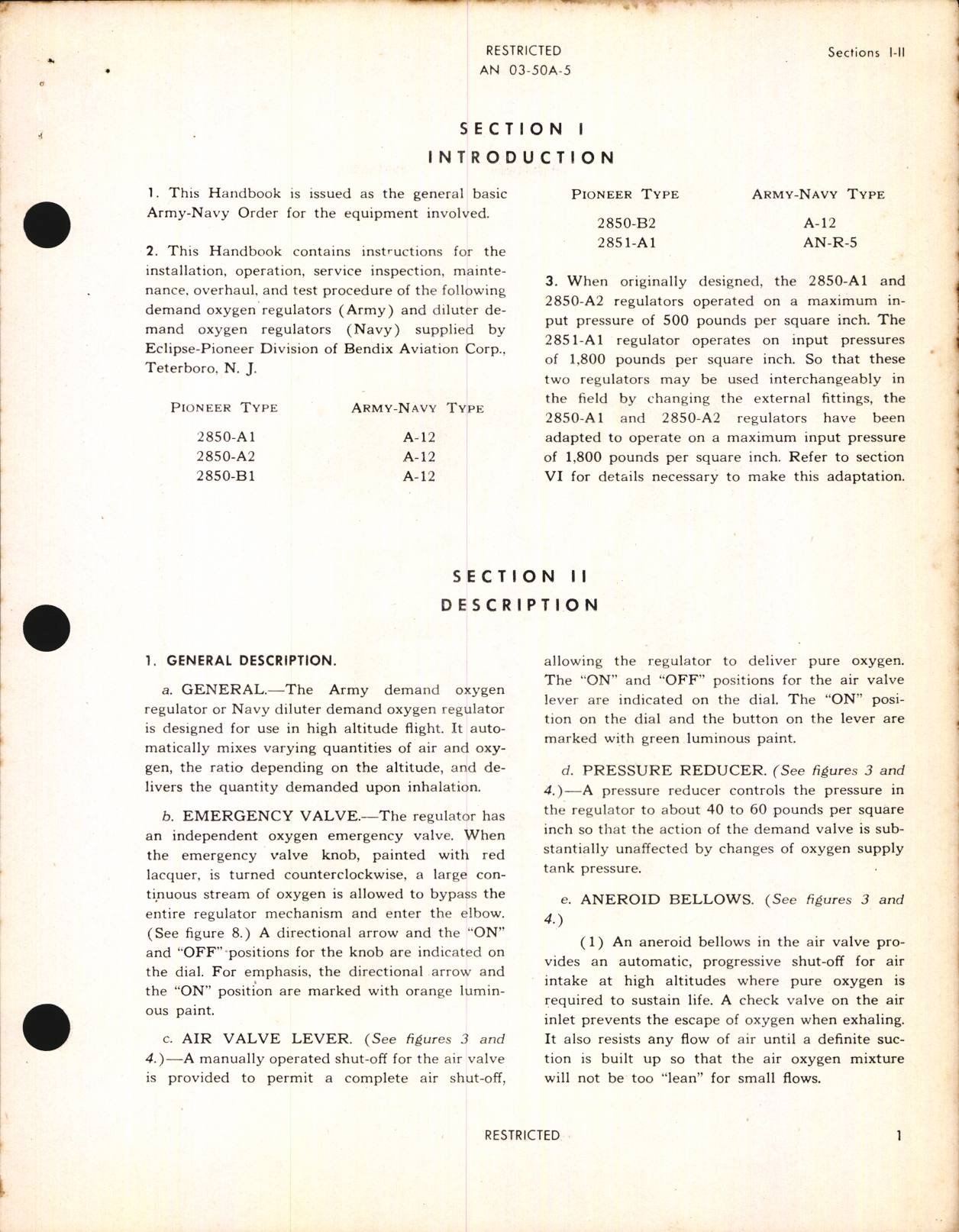 Sample page 5 from AirCorps Library document: Handbook of Instructions with Parts Catalog for Diluter Demand Oxygen Regulator