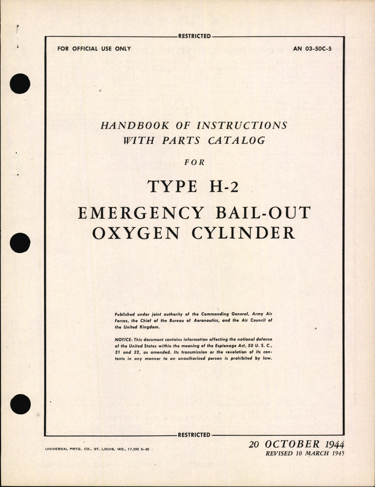 Sample page 3 from AirCorps Library document: Handbook of Instructions with Parts Catalog for Type H-2 Emergency Bail-Out Oxygen Cylinder