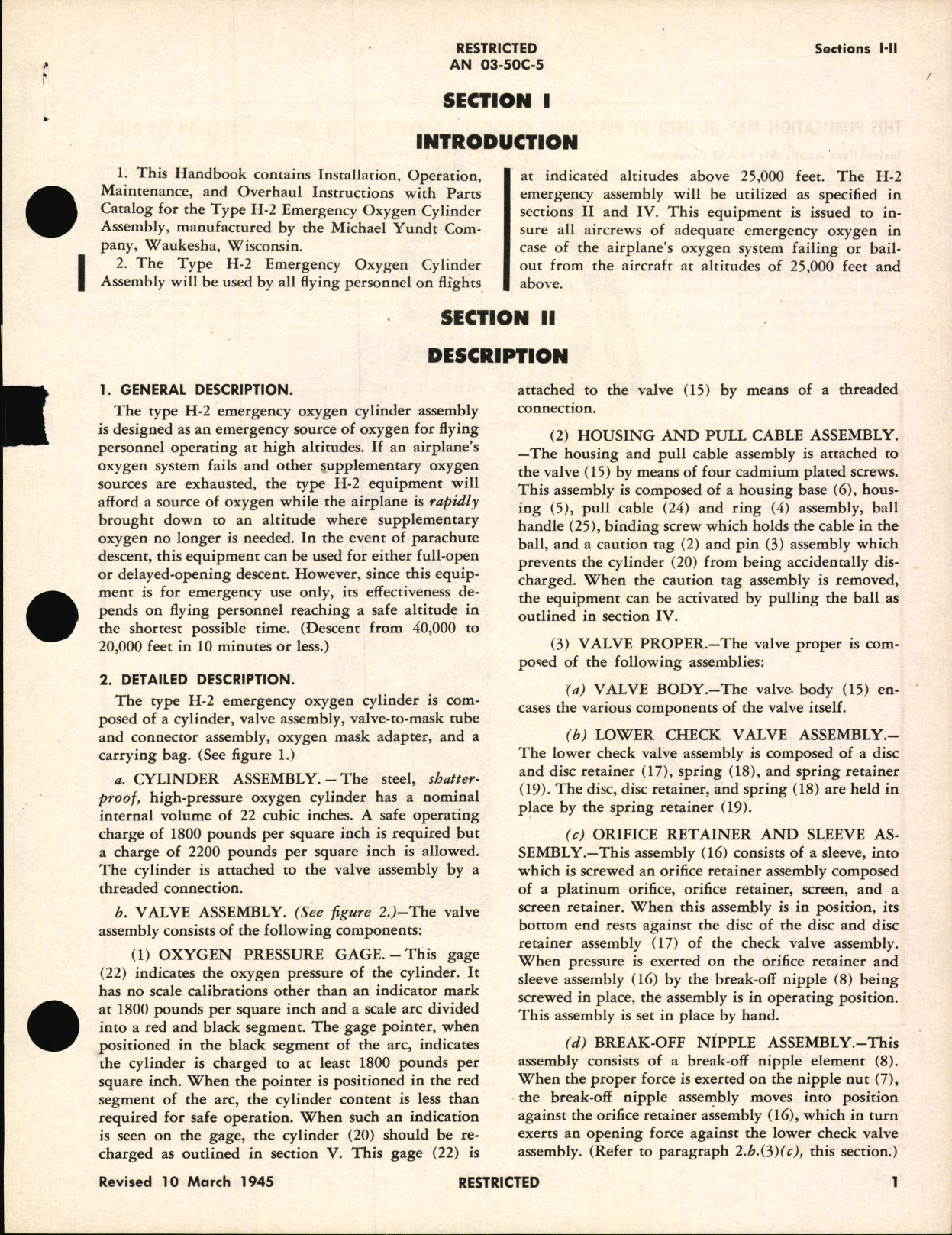 Sample page 5 from AirCorps Library document: Handbook of Instructions with Parts Catalog for Type H-2 Emergency Bail-Out Oxygen Cylinder