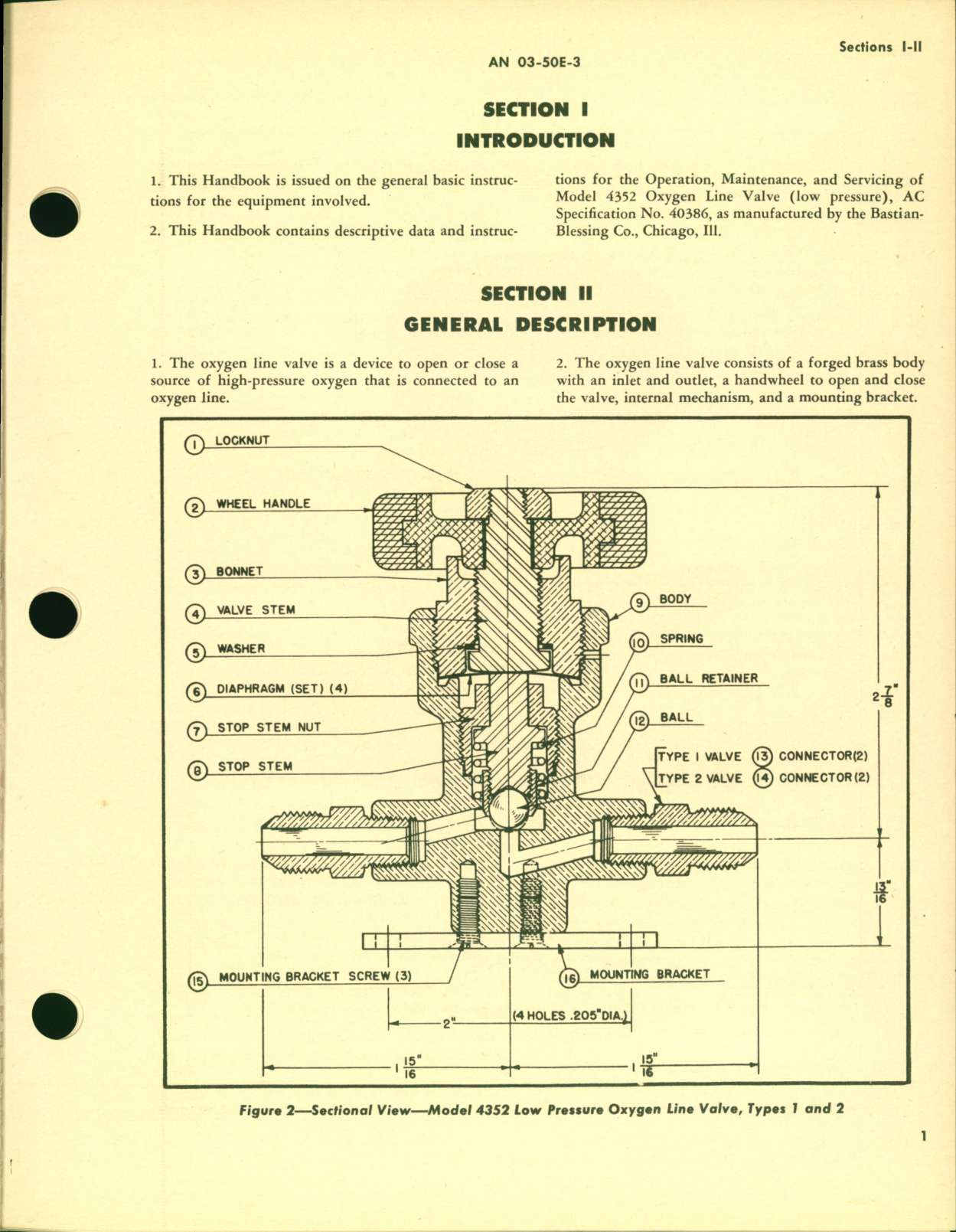 Sample page 5 from AirCorps Library document: Handbook of Instructions with Parts Catalog for Oxygen Line Valves Model 4352 Low Pressure
