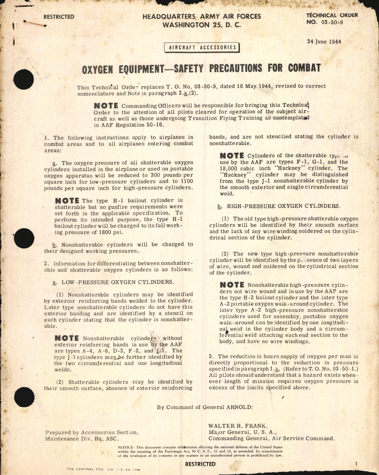 Sample page 1 from AirCorps Library document: Aircraft Accessories; Oxygen Equipment Safety Precautions for Combat