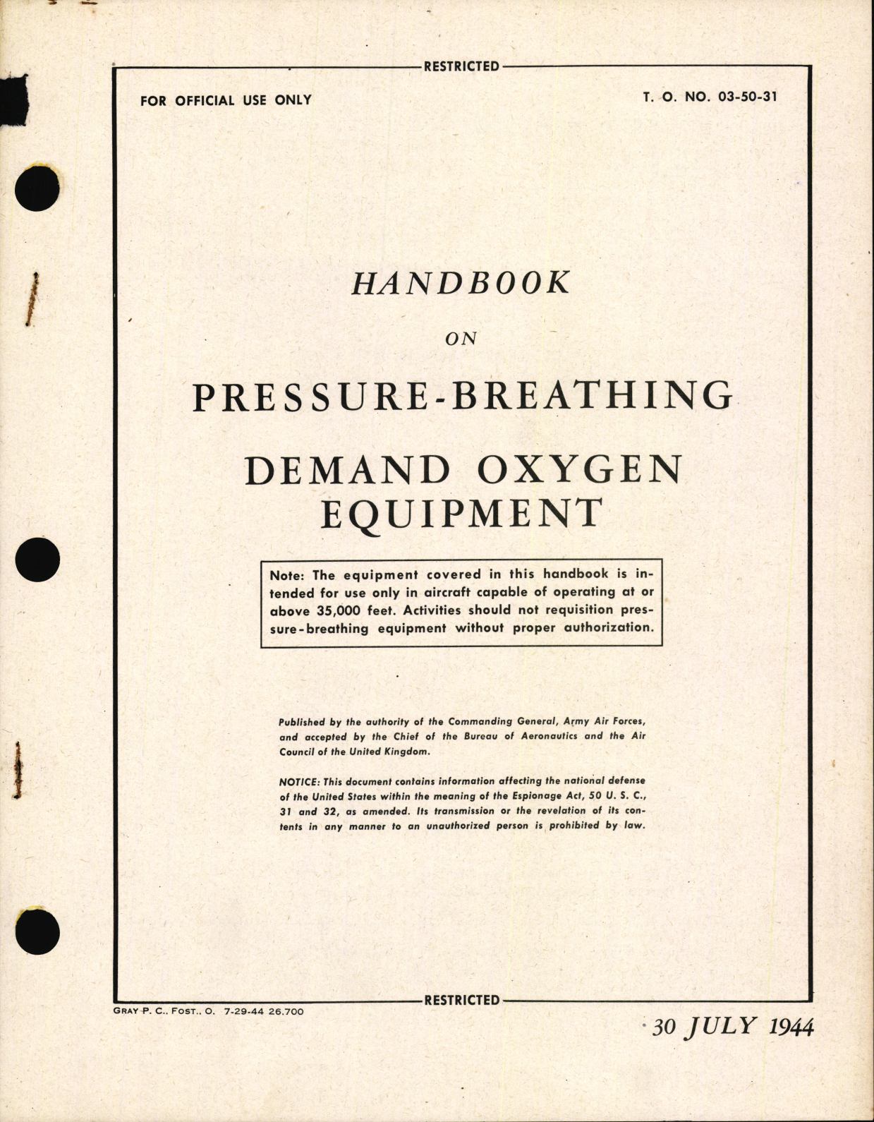 Sample page 1 from AirCorps Library document: Handbook on Pressure-Breathing Demand Oxygen Equipment