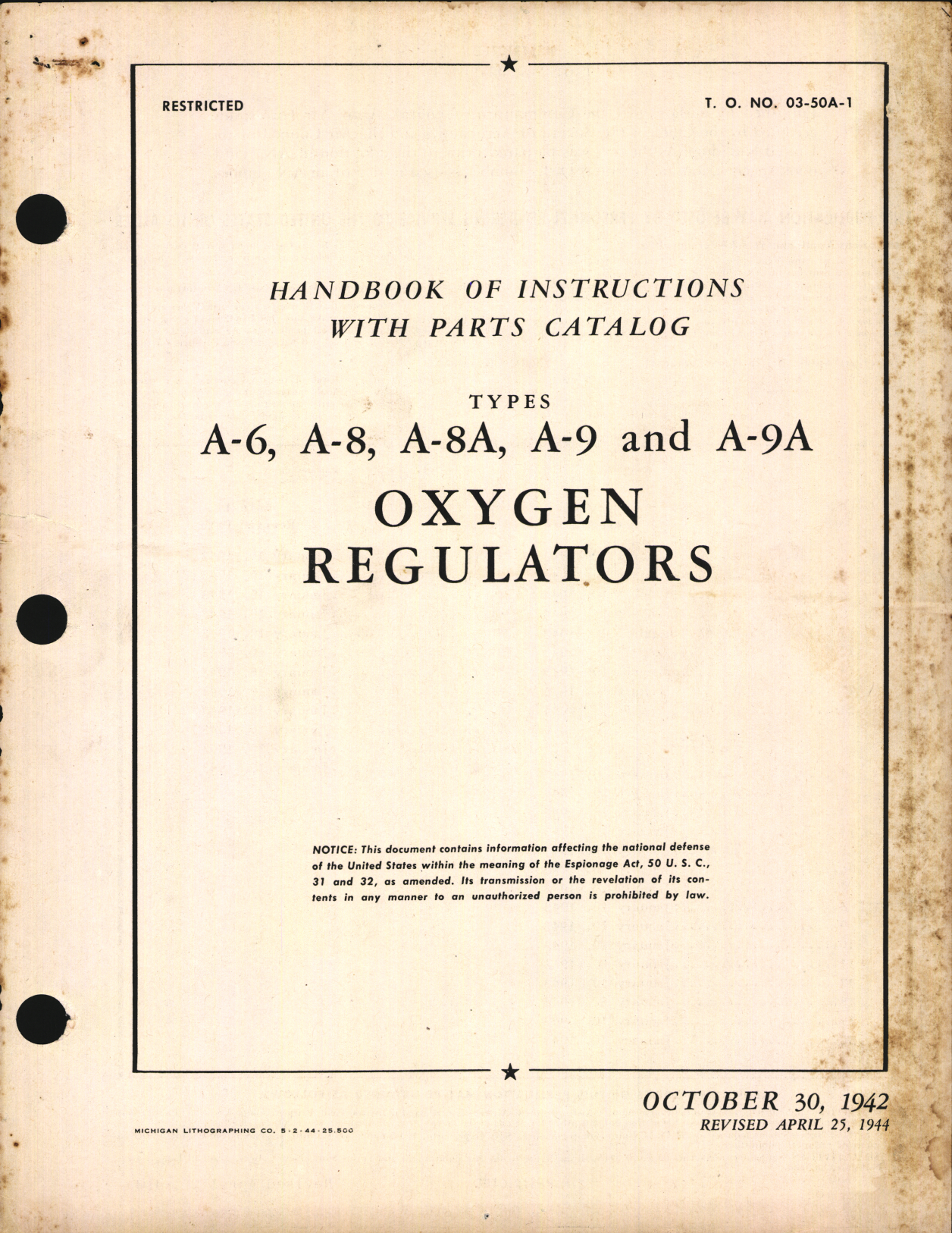 Sample page 1 from AirCorps Library document: Handbook of Instructions with Parts Catalog for Oxygen Regulators