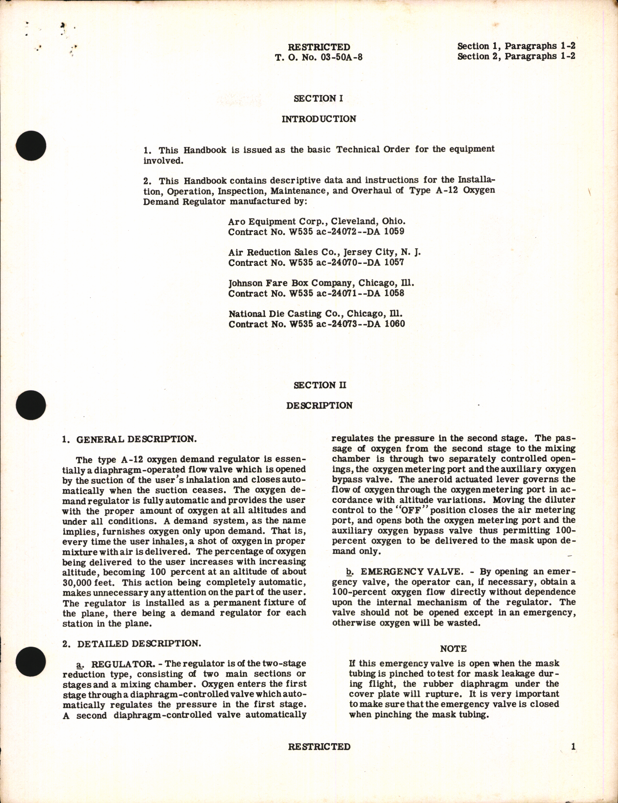 Sample page 5 from AirCorps Library document: Handbook of Instructions with Parts Catalog for Type A-12 Demand Oxygen Regulator