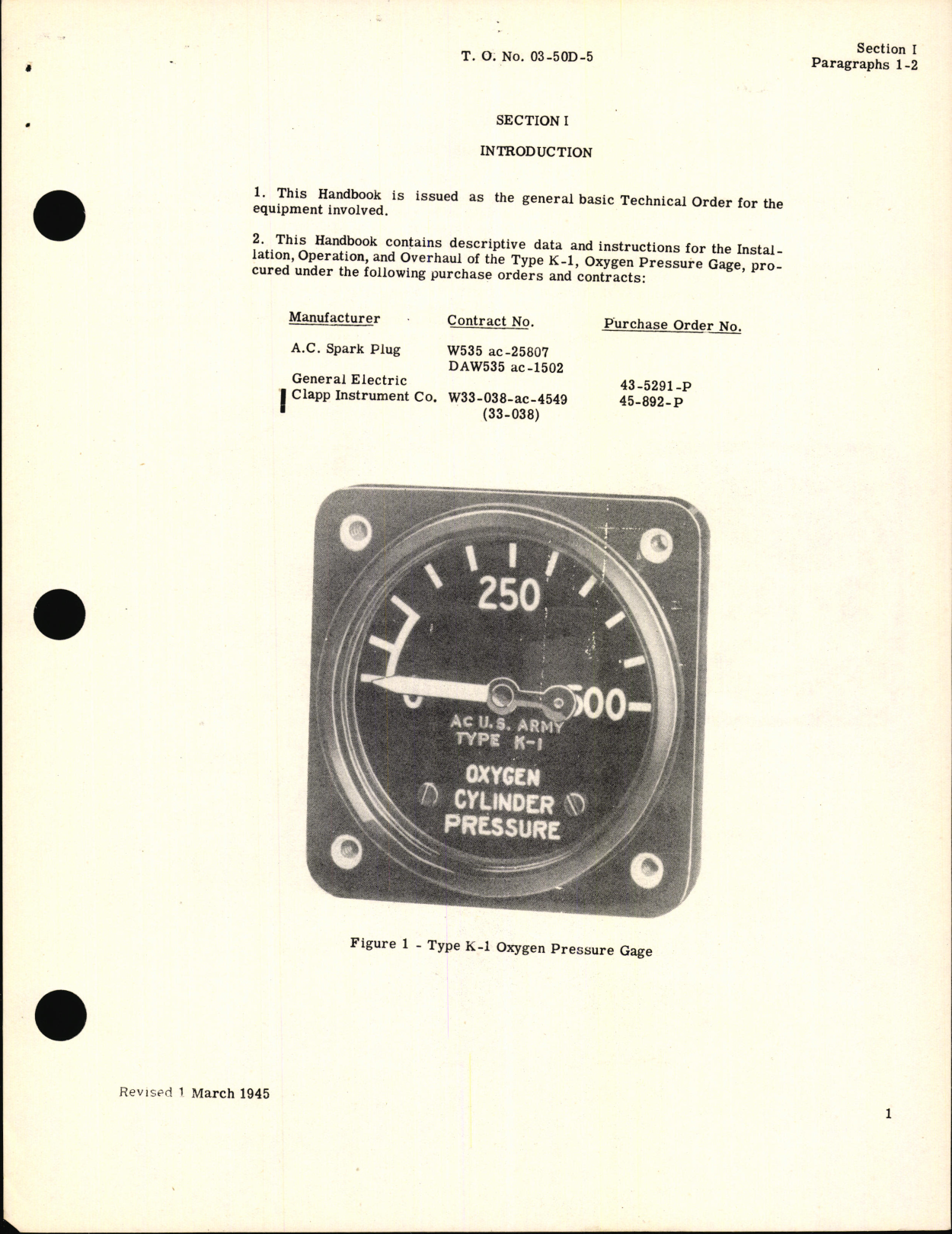 Sample page 5 from AirCorps Library document: Operation, Service and Overhaul Instructions with Parts Catalog for Oxygen Pressure Gage Type K-1