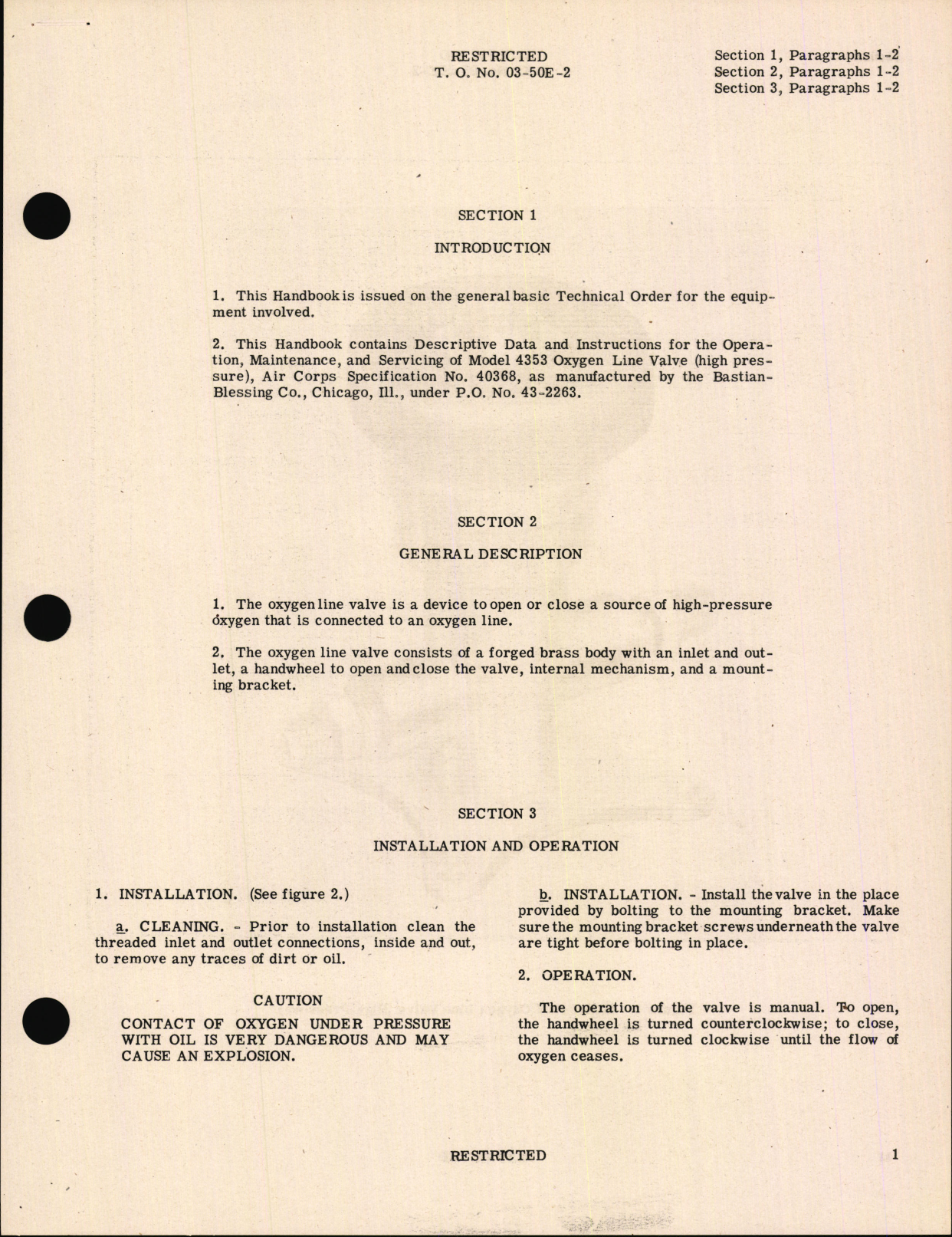 Sample page 5 from AirCorps Library document: Handbook of Instructions with Parts Catalog for Oxygen Line Valves Model 4353