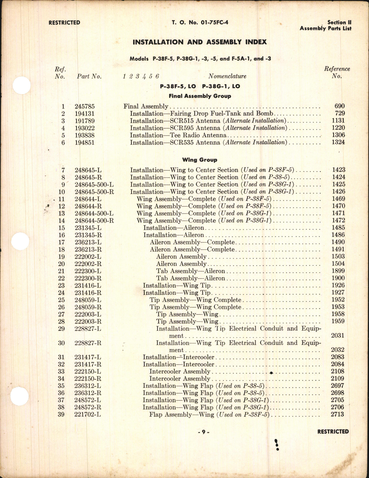 Sample page 5 from AirCorps Library document: P-38 Assembly Parts List (Section II) and Numerical Parts List (Section III)