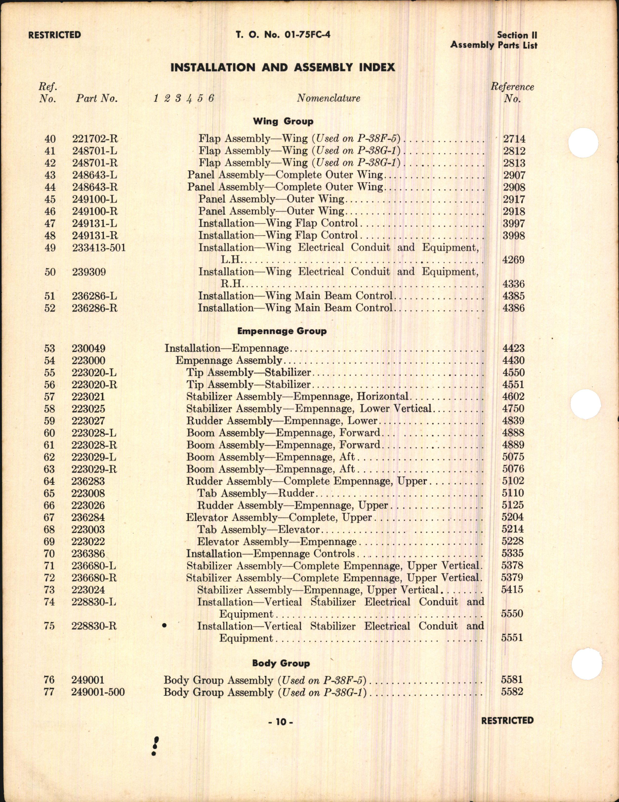Sample page 6 from AirCorps Library document: P-38 Assembly Parts List (Section II) and Numerical Parts List (Section III)