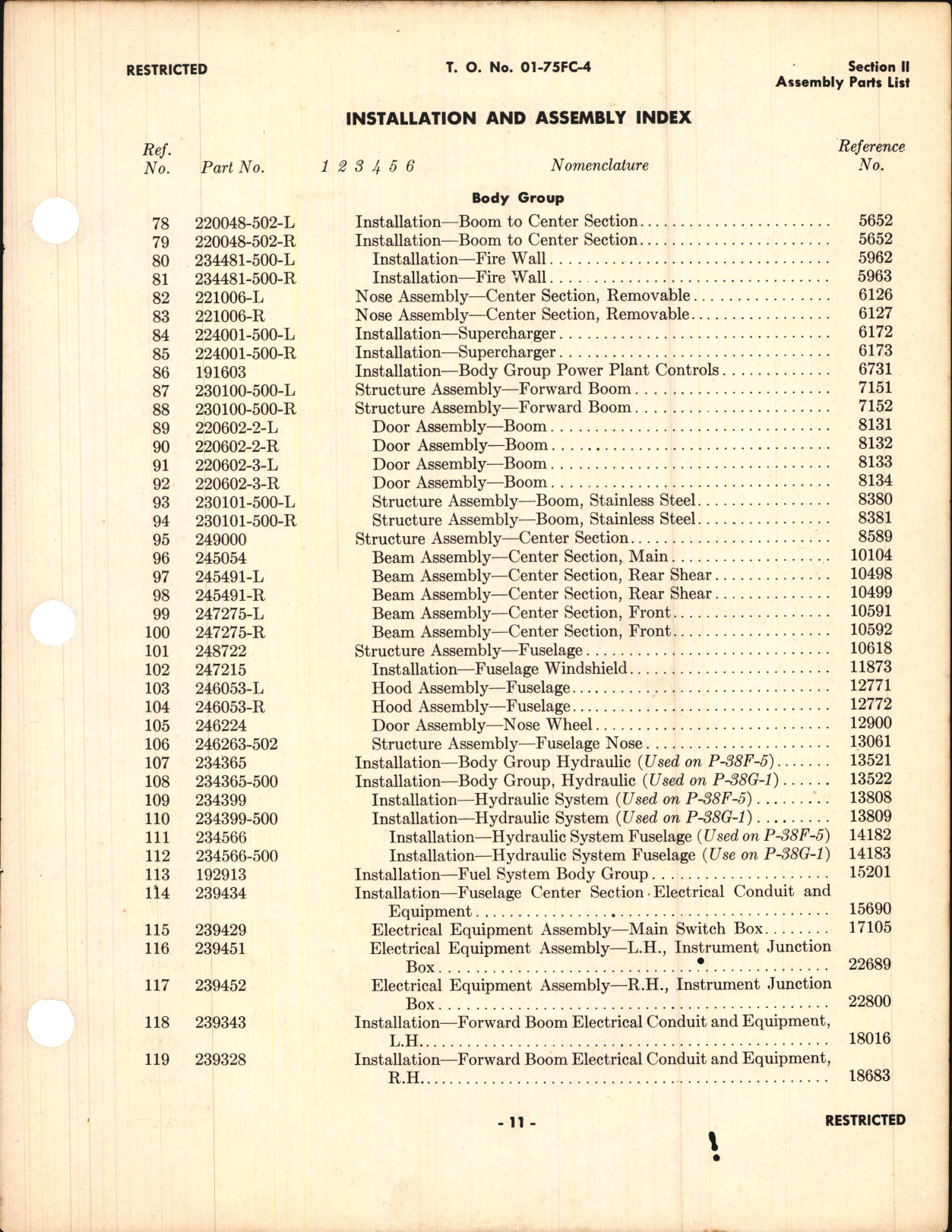Sample page 7 from AirCorps Library document: P-38 Assembly Parts List (Section II) and Numerical Parts List (Section III)