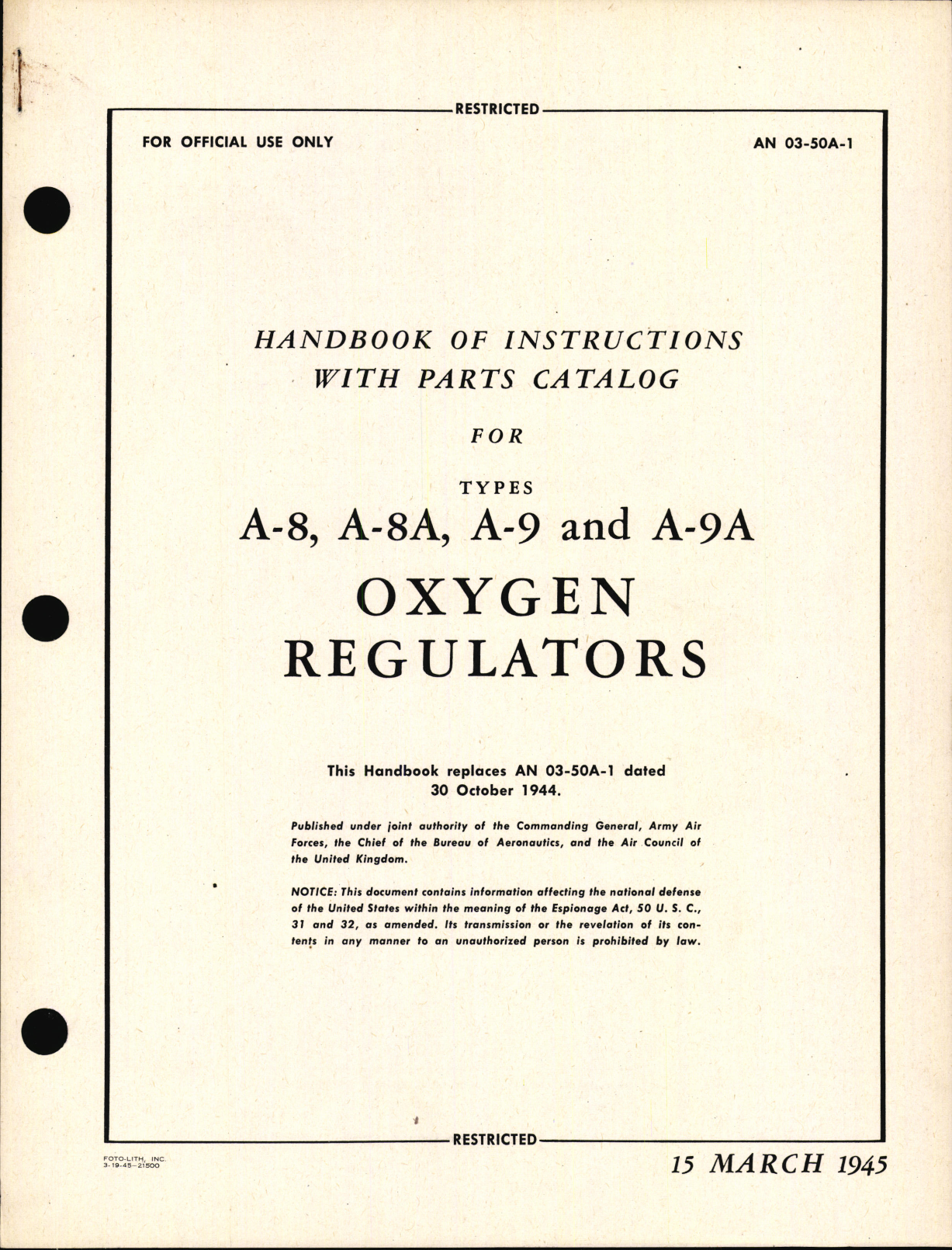 Sample page 1 from AirCorps Library document: Handbook of Instructions with Parts Catalog for Oxygen Regulators