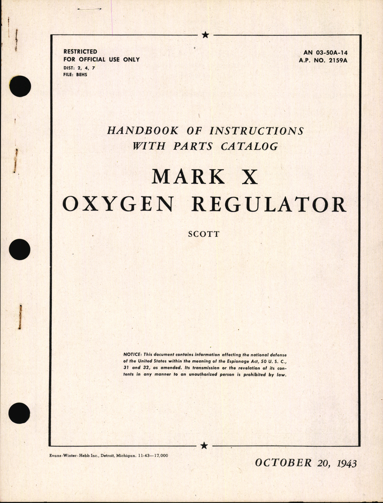 Sample page 1 from AirCorps Library document: Handbook of Instructions with Parts Catalog for Mark X Oxygen Regulator 