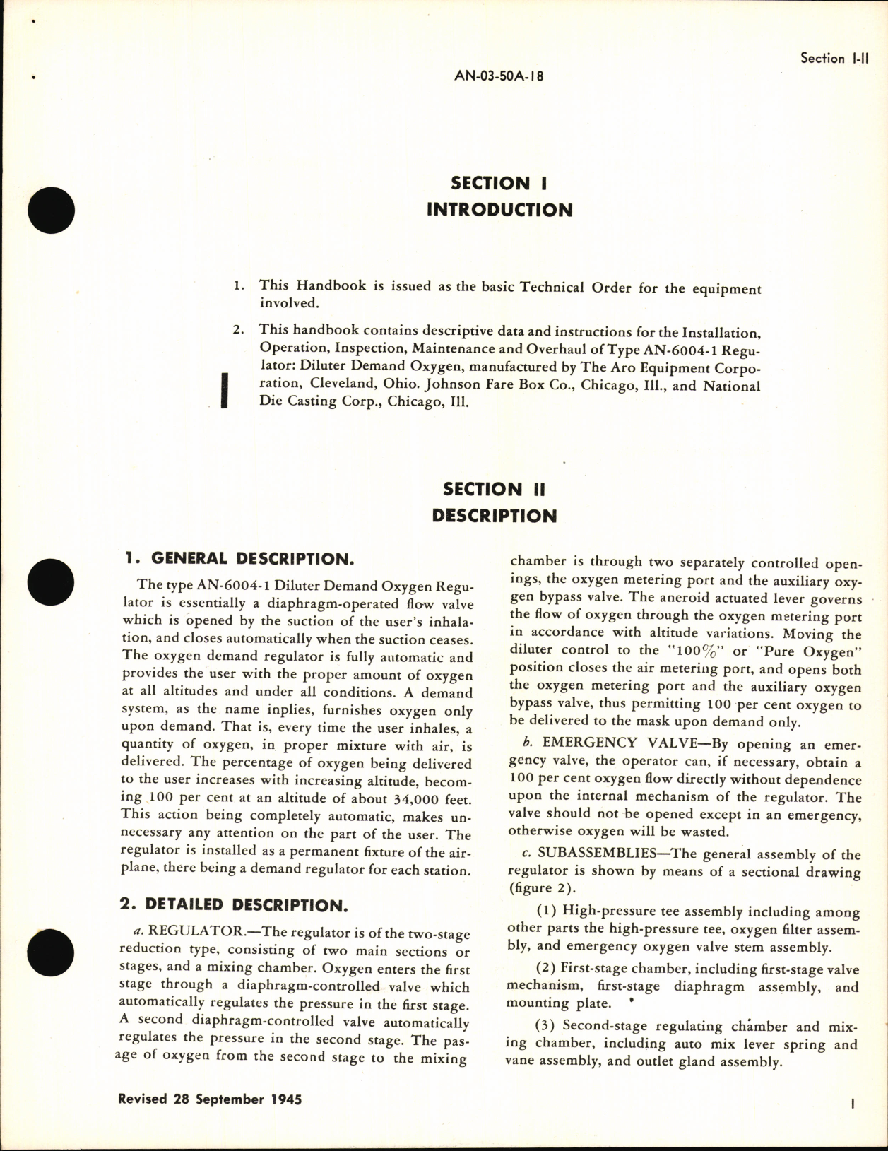 Sample page 5 from AirCorps Library document: Operation, Service and Overhaul Instructions with Parts Catalog for Diluter Demand Oxygen Regulator Type AN 6004-1