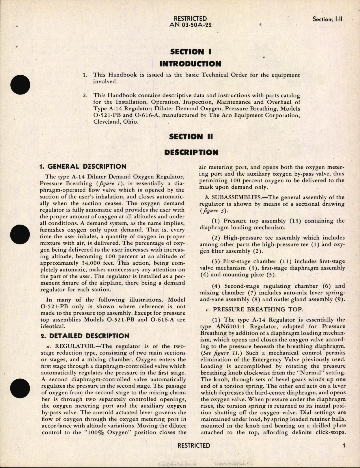 Sample page 5 from AirCorps Library document: Operation, Service and Overhaul Instructions for Pressure Breathing Diluter Demand Oxygen Regulator Type A-14