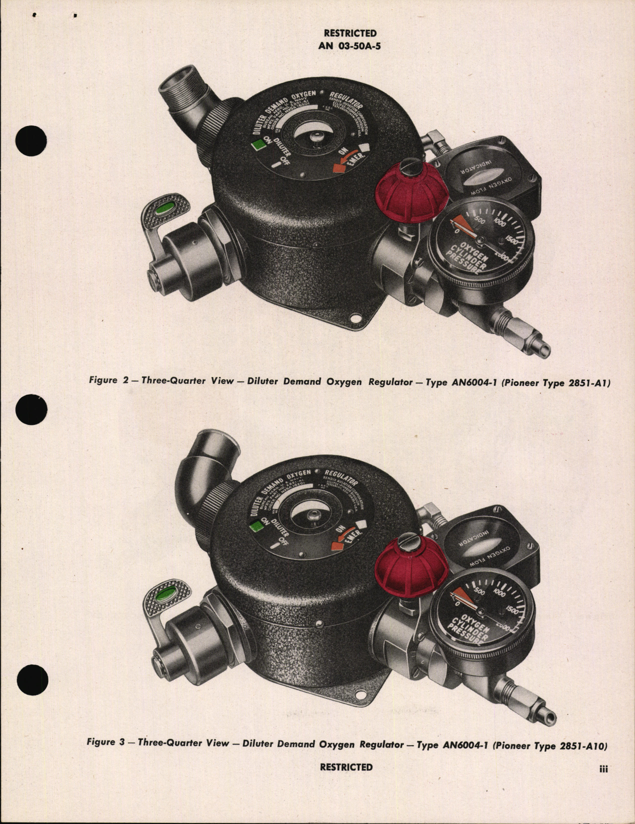 Sample page 5 from AirCorps Library document: Operation, Service and Overhaul Instructions with Parts Catalog for Diluter Demand Oxygen Regulators