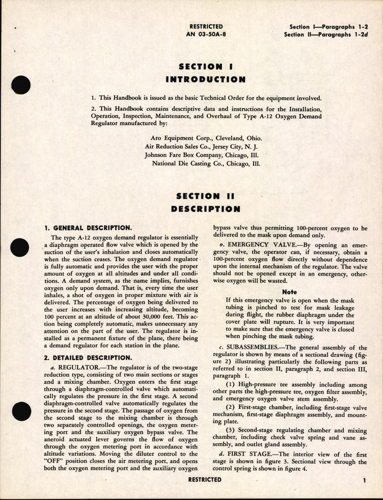 Sample page 5 from AirCorps Library document: Handbook of Instructions with Parts Catalog for Demand Oxygen Regulator Type A-12