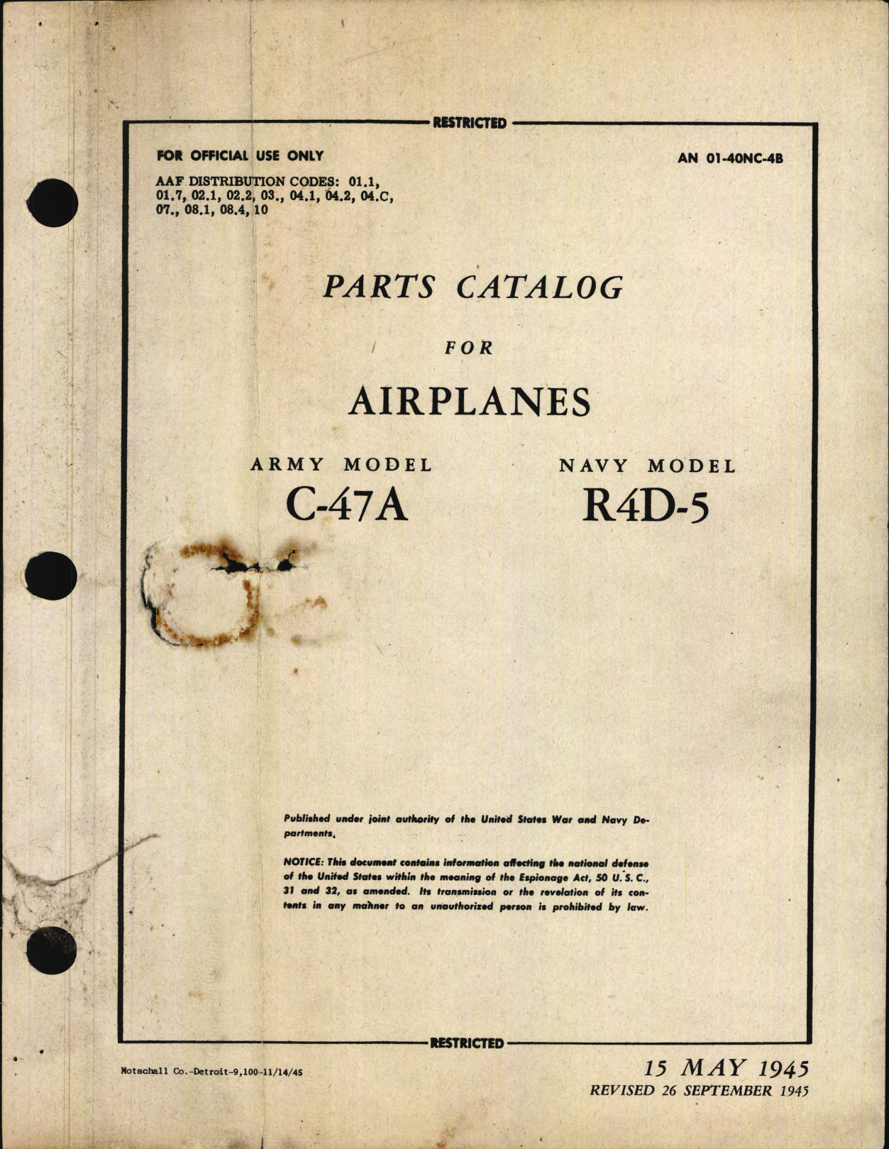 Sample page 1 from AirCorps Library document: Parts Catalog for C-47A and R4D-5 Airplanes