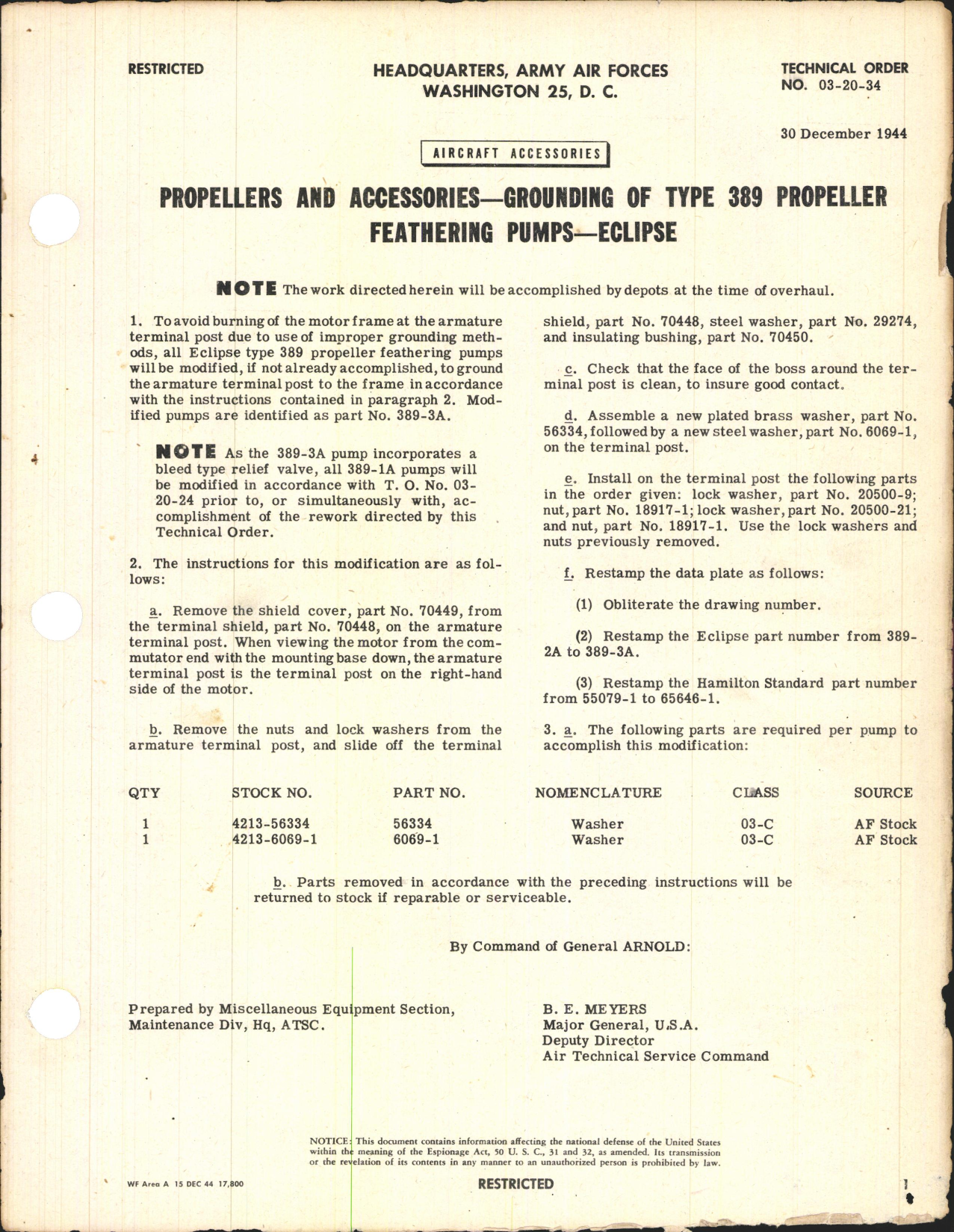 Sample page 1 from AirCorps Library document: Propellers and Accessories; Grounding of Type 389 Propeller Feathering Pumps