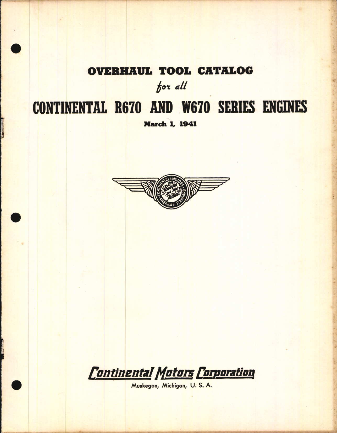 Sample page 1 from AirCorps Library document: Overhaul Instructions Catalog for all Continental R670 and W670 series Engines