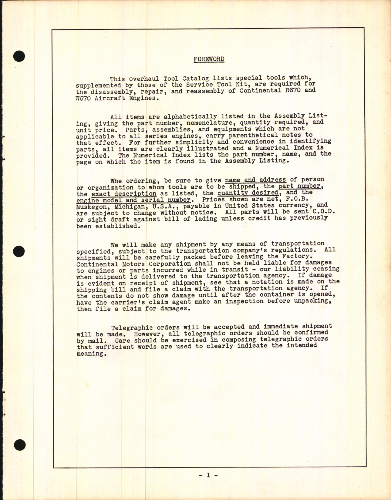 Sample page 3 from AirCorps Library document: Overhaul Instructions Catalog for all Continental R670 and W670 series Engines