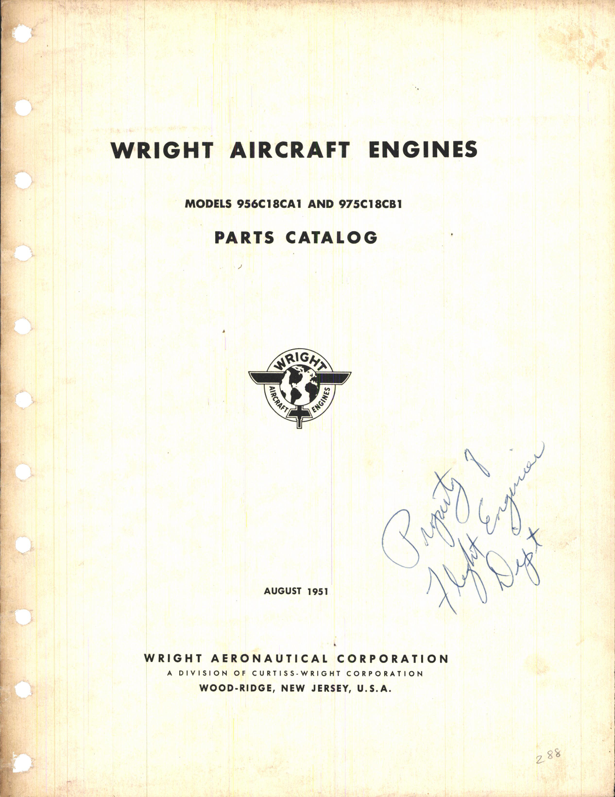 Sample page 1 from AirCorps Library document: Wright Aircraft Engines; Models 956C18CA1 and 975C18CB1 Parts Catalog