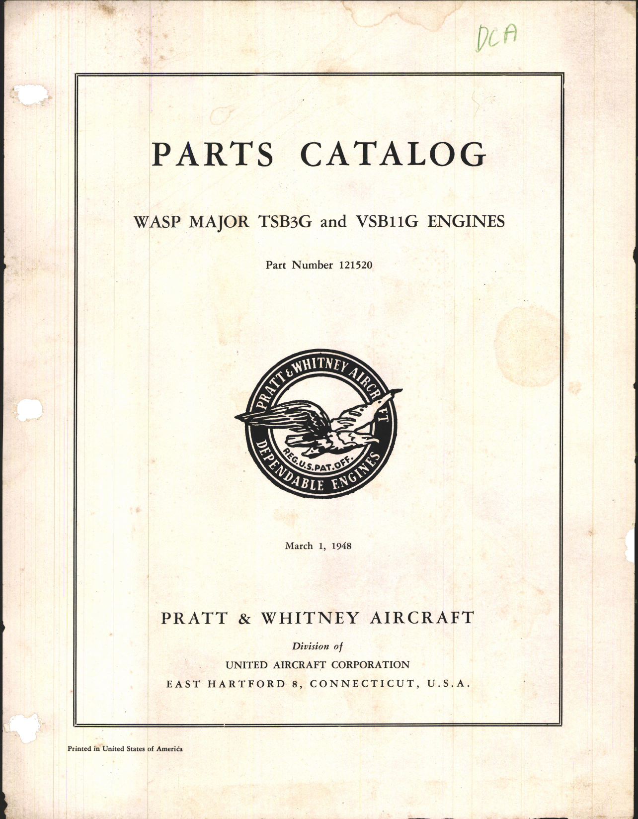 Sample page 1 from AirCorps Library document: Parts Catalog for Wasp Major TSB3G and VSB11G Engines