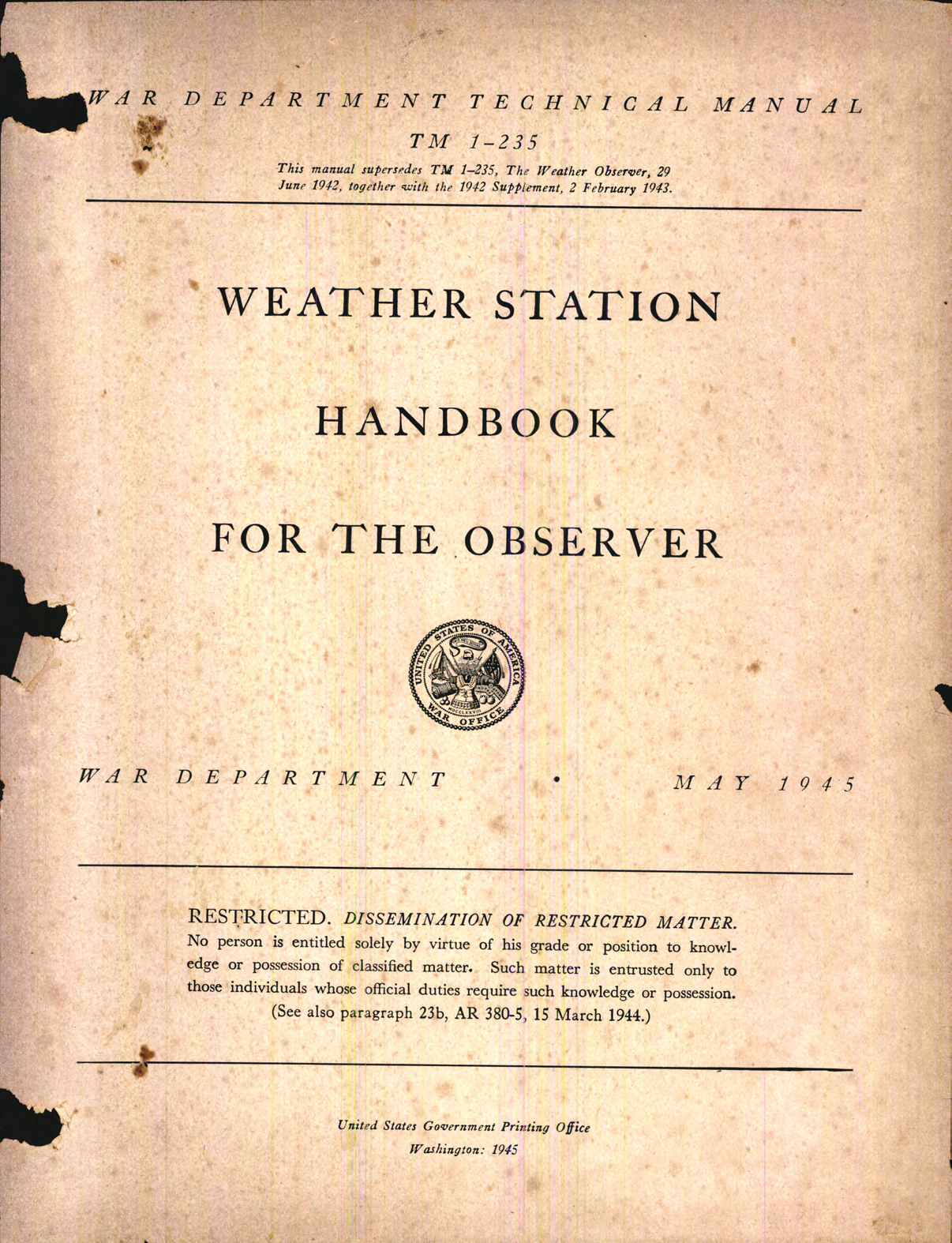 Sample page 1 from AirCorps Library document: Weather Station Handbook for the Observer