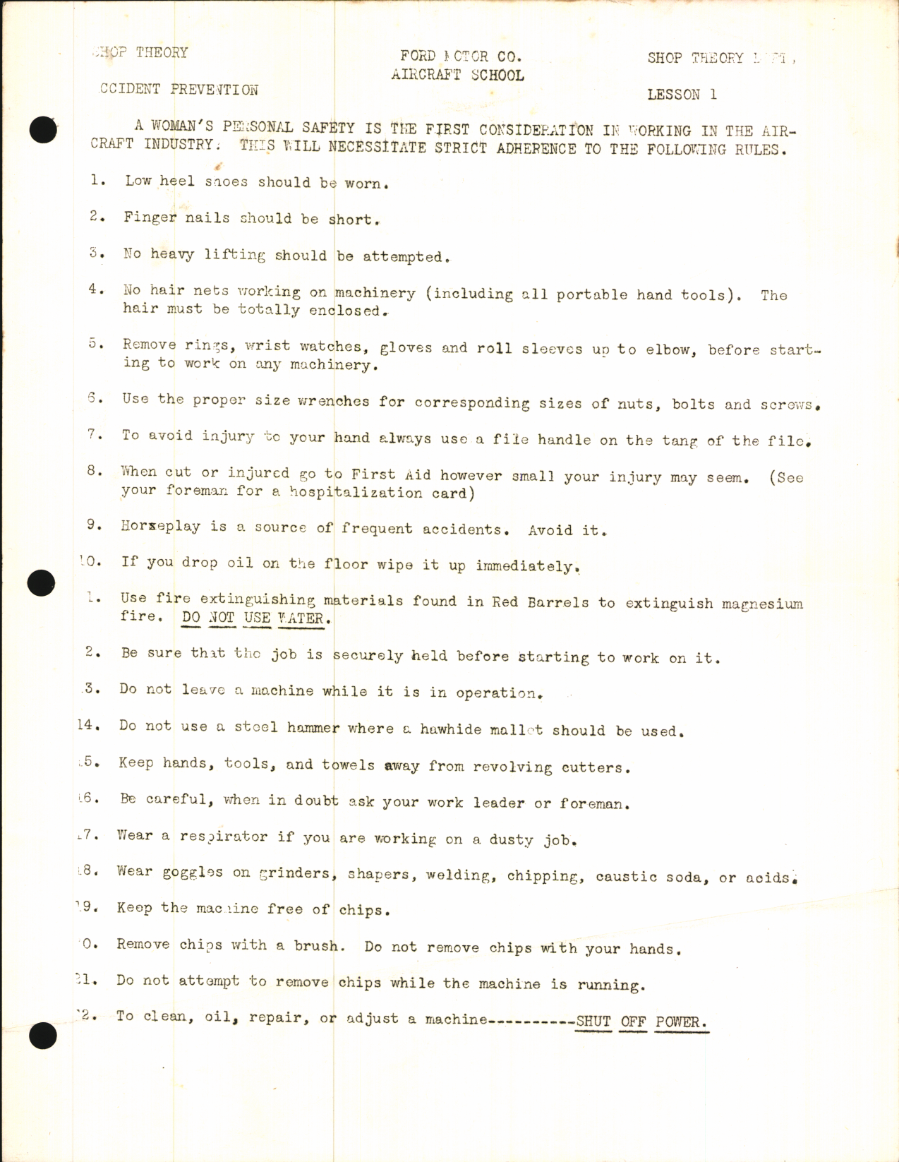 Sample page 1 from AirCorps Library document: Ford Motor Co. Aircraft School for Accident Prevention Lesson 1