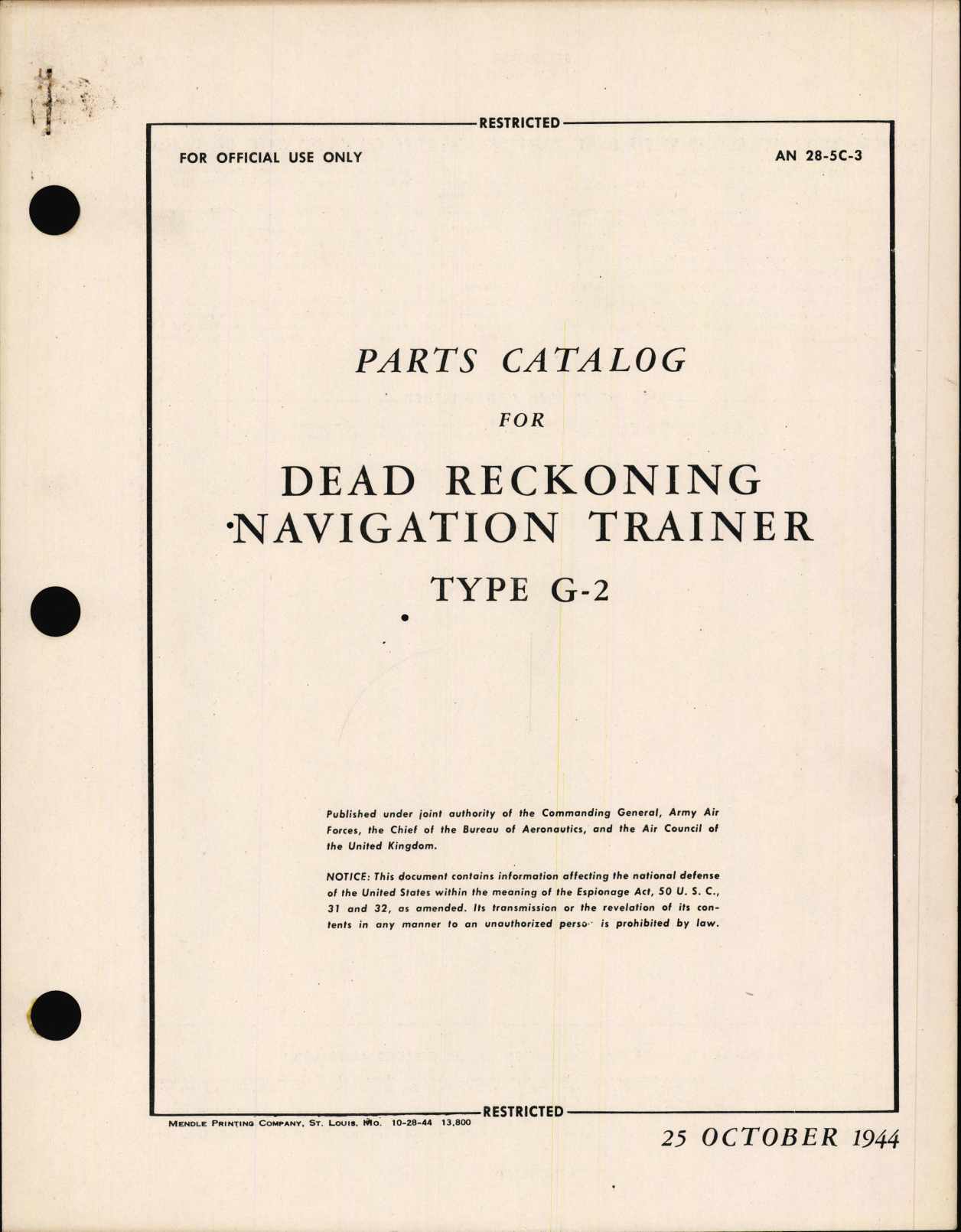 Sample page 1 from AirCorps Library document: Parts Catalog for Dead Reckoning Navigation Trainer Type G-2