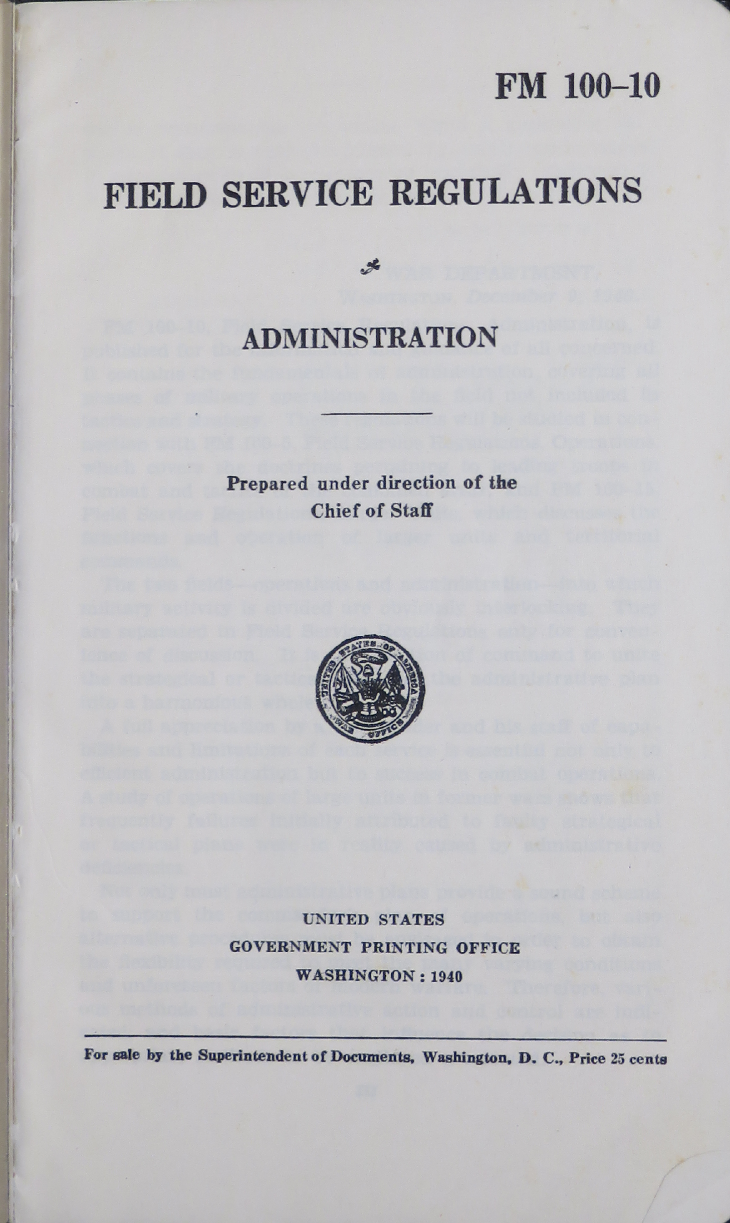 Sample page 3 from AirCorps Library document: Field Service Regulations for Administration