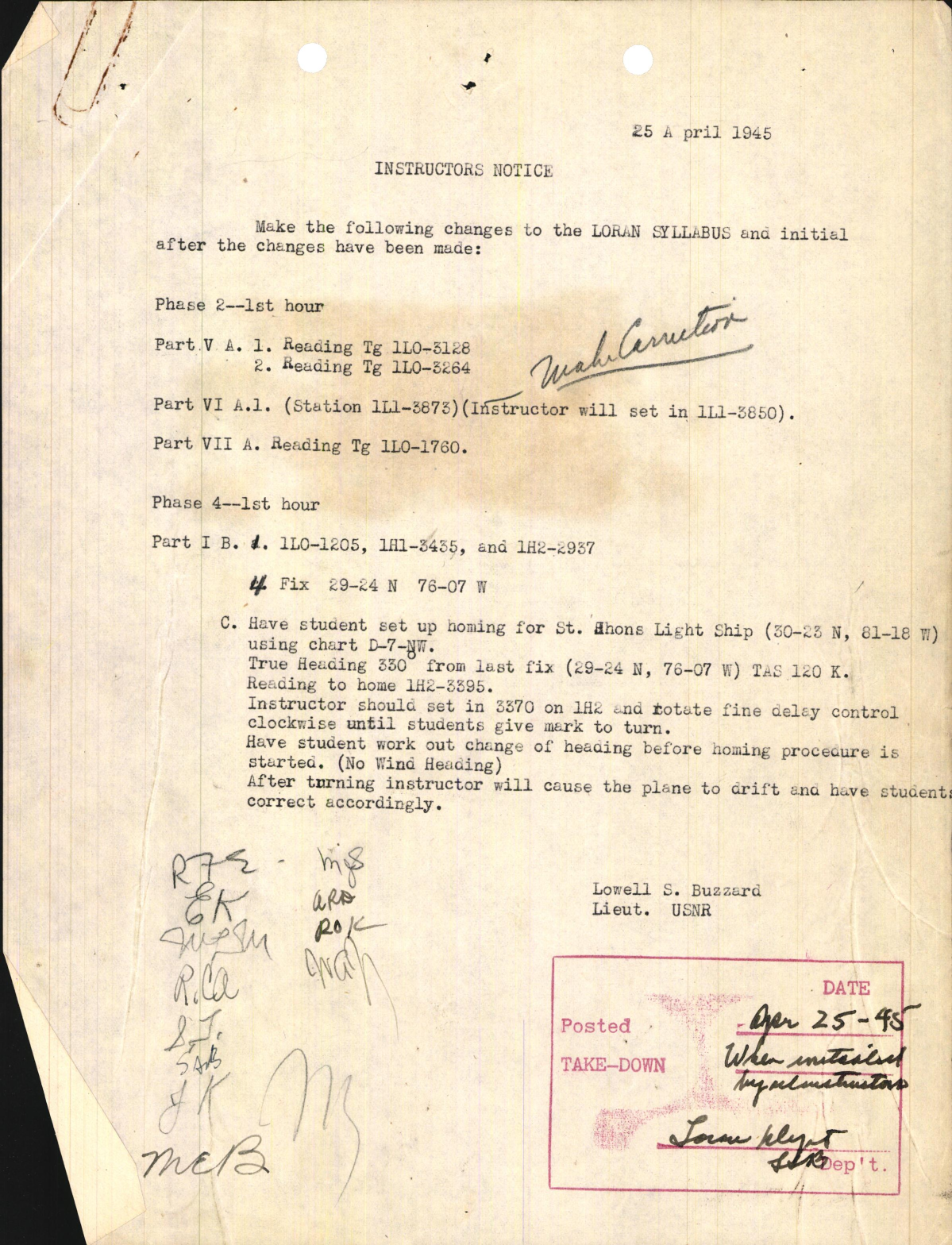 Sample page 1 from AirCorps Library document: Loran Instructors Notice