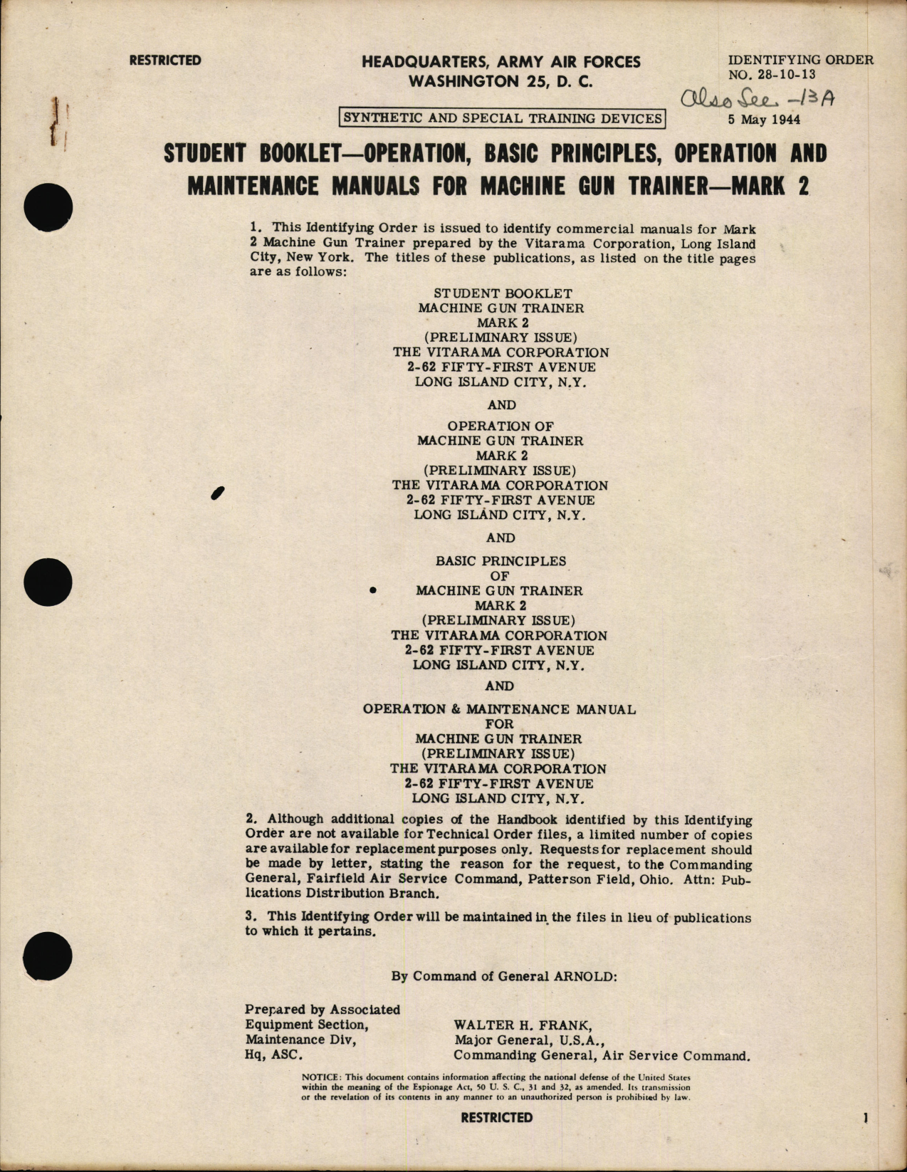 Sample page 1 from AirCorps Library document: Student booklet for Operation, Basic Principles, Operation and Maintenance Manuals for Machine Gun Trainer Mark 2