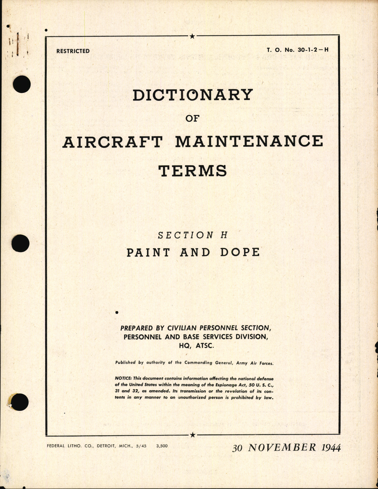 Sample page 1 from AirCorps Library document: Dictionary of Aircraft Maintenance Terms; Section H Paint and Dope