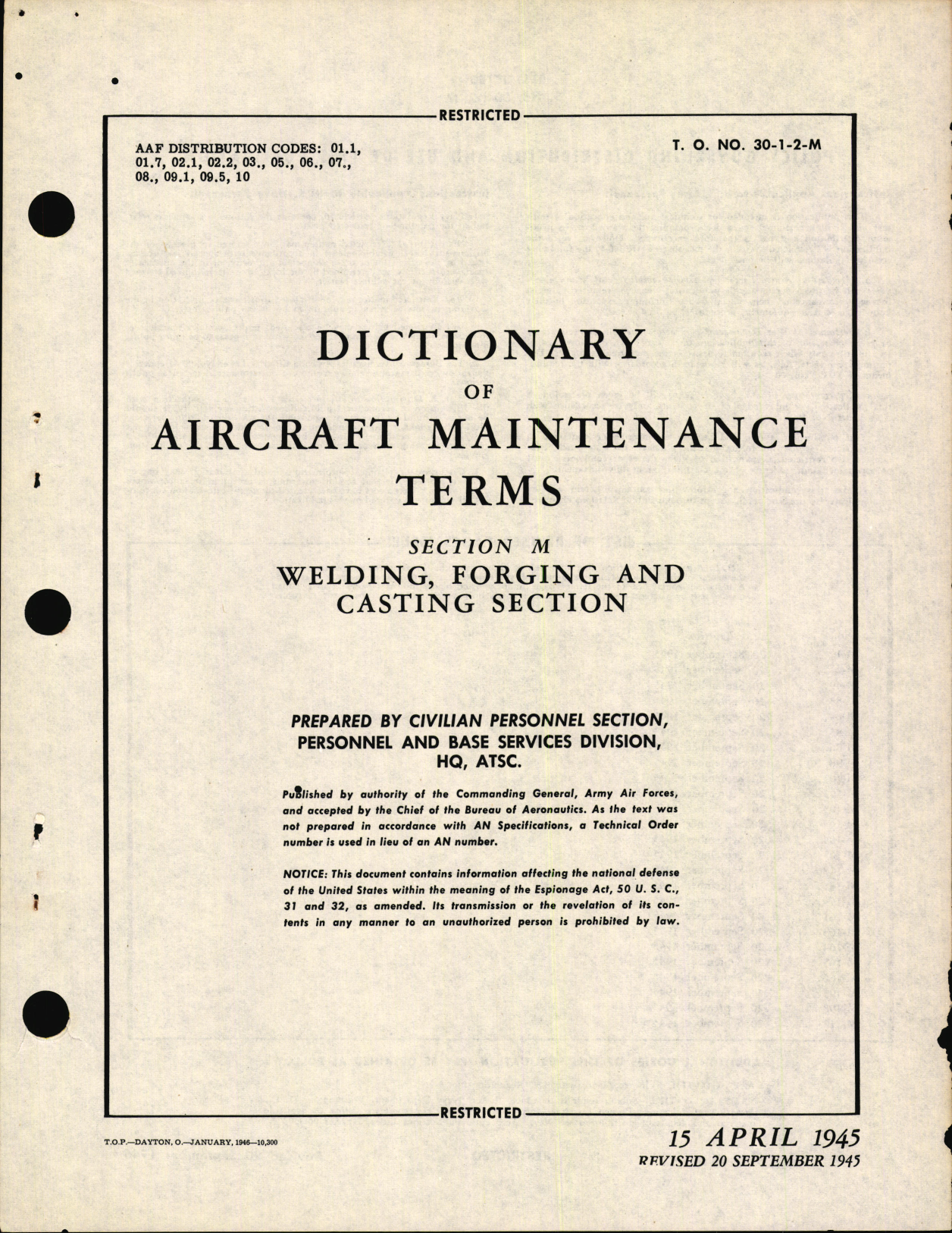 Sample page 3 from AirCorps Library document: Dictionary of Aircraft Maintenance terms; Section M Welding, Forging and Casting Section