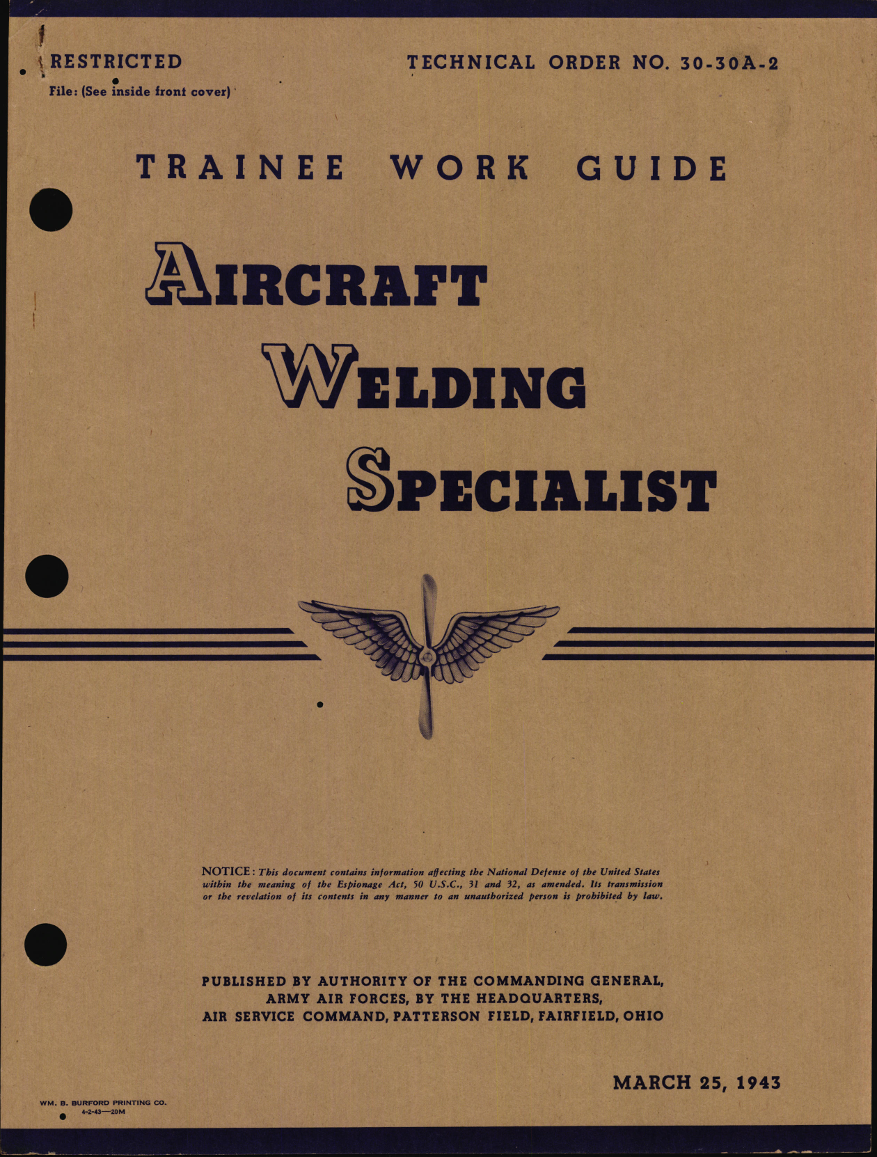 Sample page 1 from AirCorps Library document: Trainee Work Guide for Aircraft Welding Specialist
